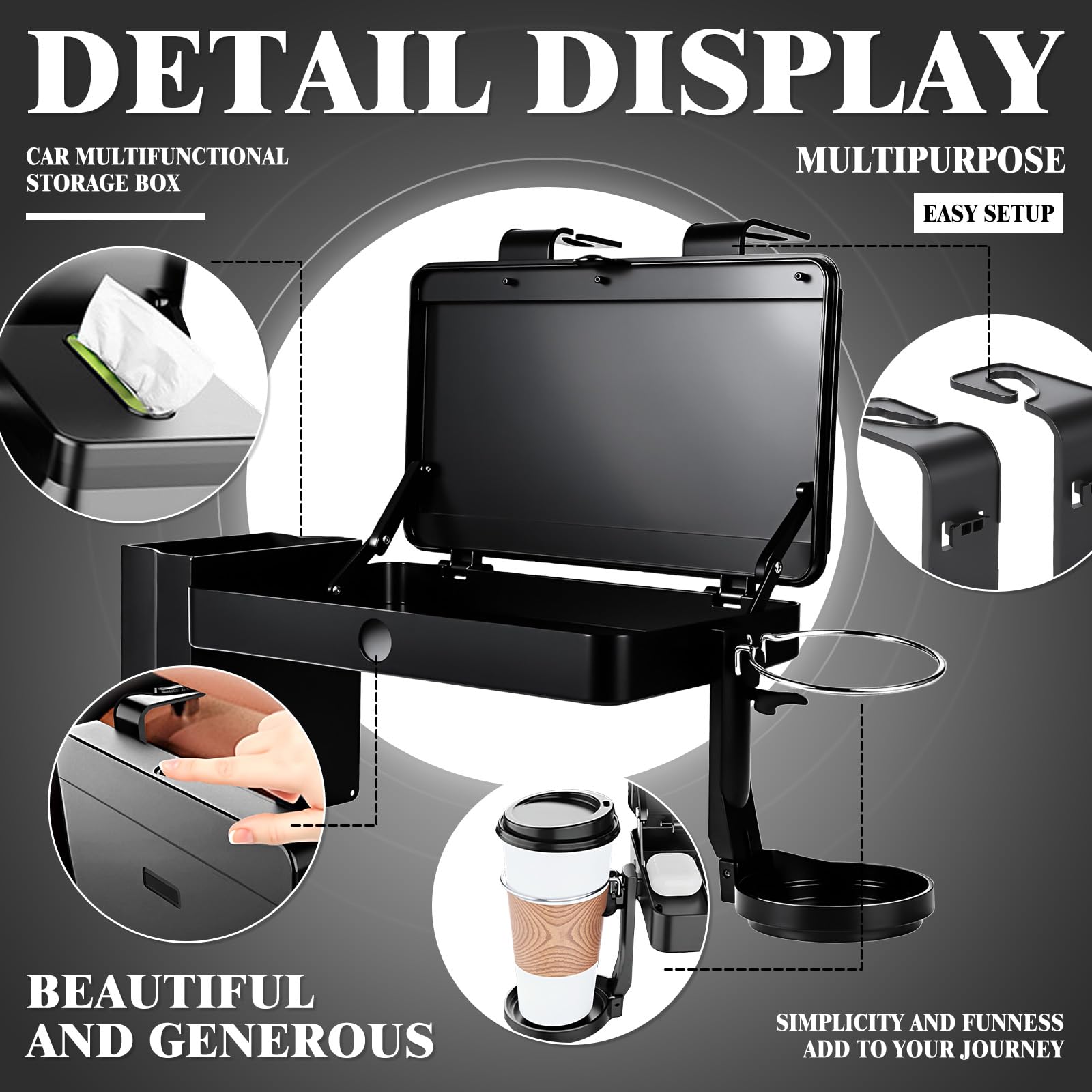 Car Seat Tray, Car Back Seat Organizer, Car Food Tray Table for Eating, Backseat Cup Holder, Headrest Food Tray for Car, Multifu