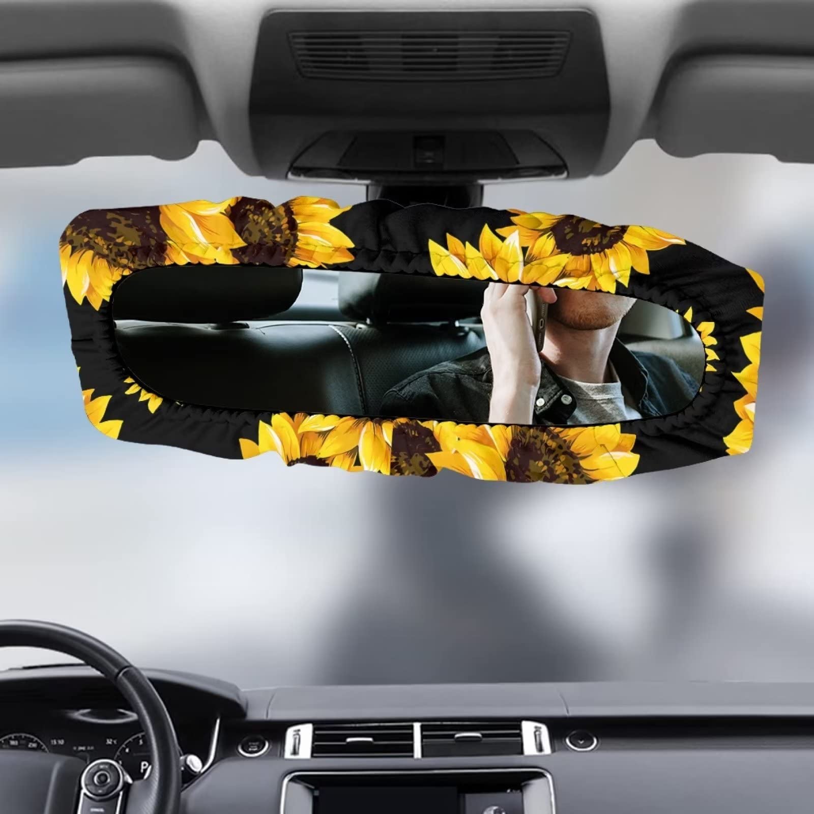 Huisefor Sunflower Car Rear View Mirror Cover, Sun Protection Dustproof Car Rearview Mirror Elastic Sleeve Auto Rear View Mirror