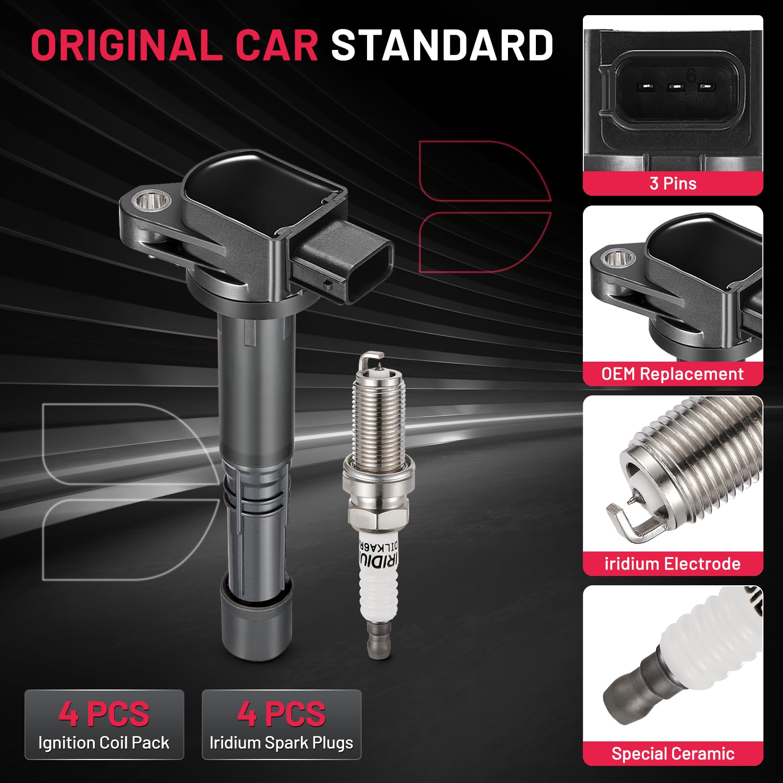 Bdfhyk Ignition Coil Pack And Iridium Spark Plugs For Acura Rsx Honda Accord Civic Cr-V Element Replacement For Uf583 Uf311 9807B-561Bw,Sets Of 4