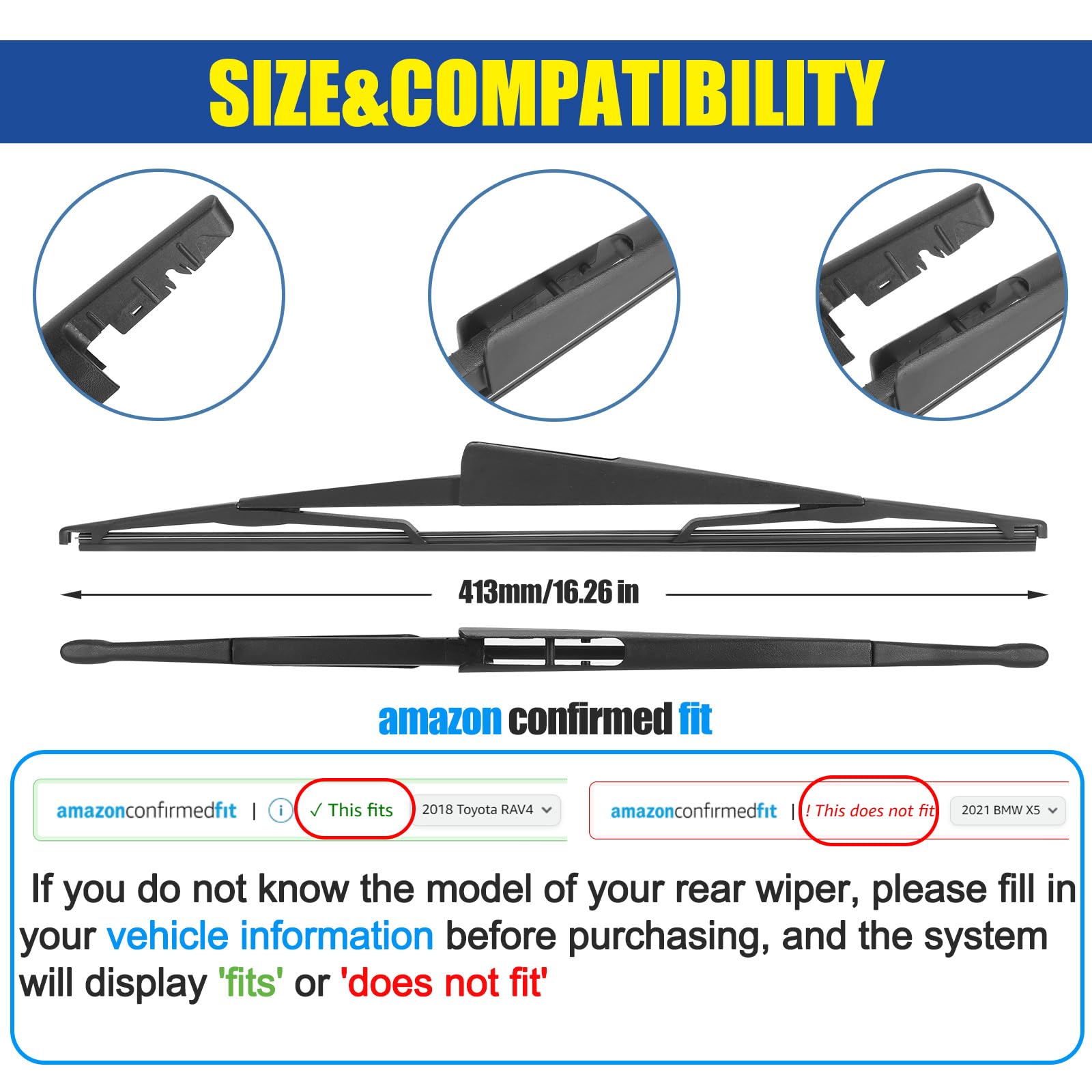 Gspscn 16'' Rear Wiper Blade,Original Replacement Back Windshield Wiper Blades For Ford Expedition 2016-2009 / For Lincoln Navig