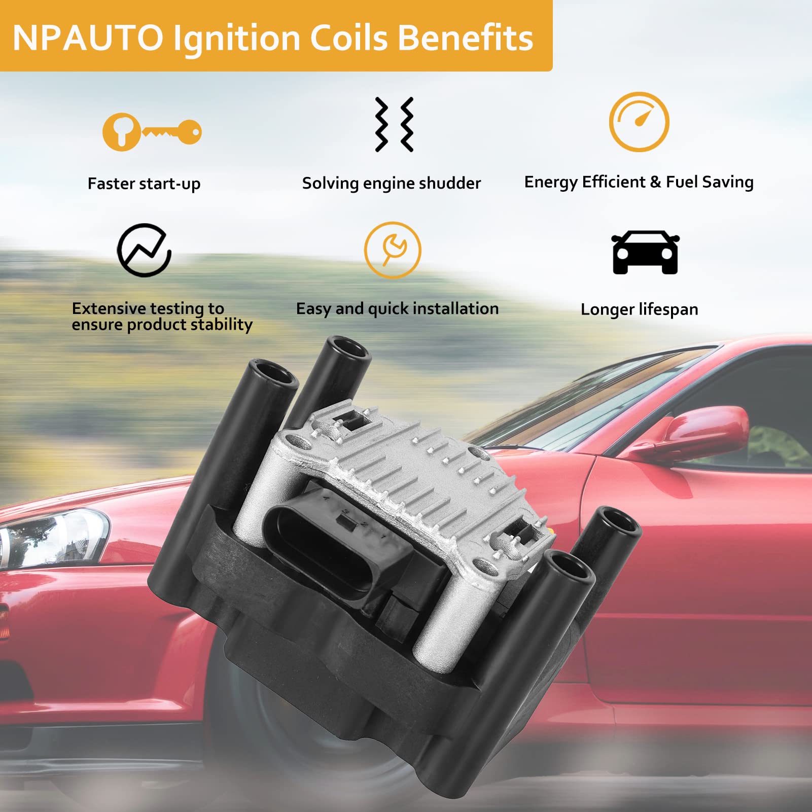 Npauto Ignition Coil Pack Compatible With 2.0 1998 1999 2000 2001 Vw Beetle Golf, 1999 2000 2001 2011 2012 2013 2014 2015 Jetta S Base L4 2.0L Replacement For 032905106E C1319 Uf277