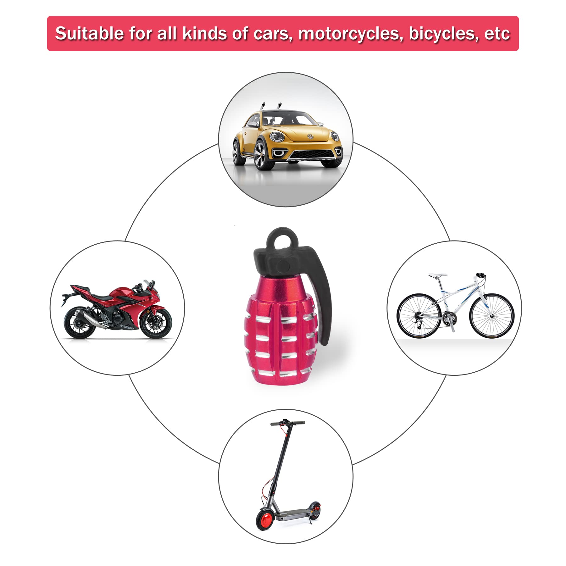 Singaro Car Tire Valve Stem Cap, Personalized Tire Valve Stem Cap Exterior Accessories, Universal For Car, Truck, Suv, Motorcycle And Bicycle (4Pcs Red)