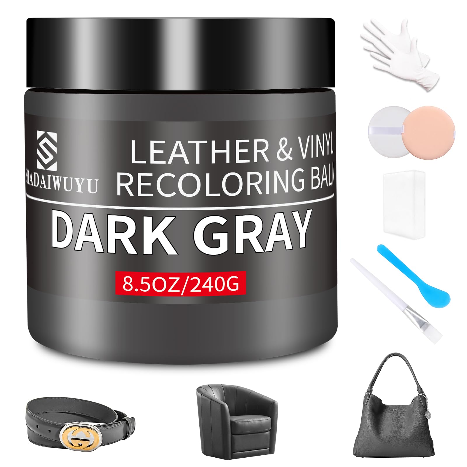 Leather Recoloring Balm,8.5Oz Leather Color Restorer,Dark Gray Leather Repair Kit For Furniture And Car Interior,Leather Couch S