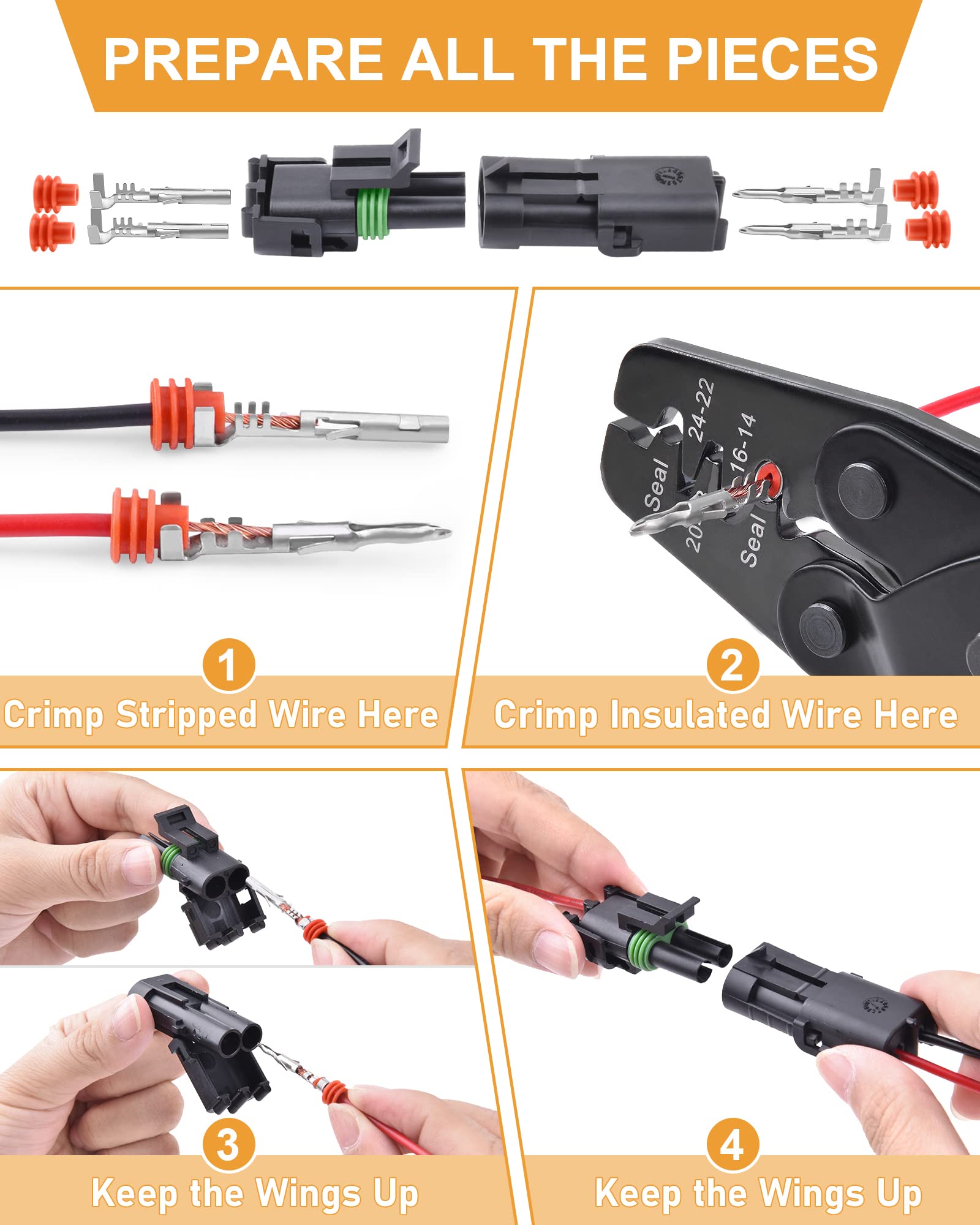Vigrue 280Pcs 18-14Awg Waterproof Automotive Connectors With Ratcheting Wire Crimping Tool, 19 Sets Weathepack Connectors 1/2/3/