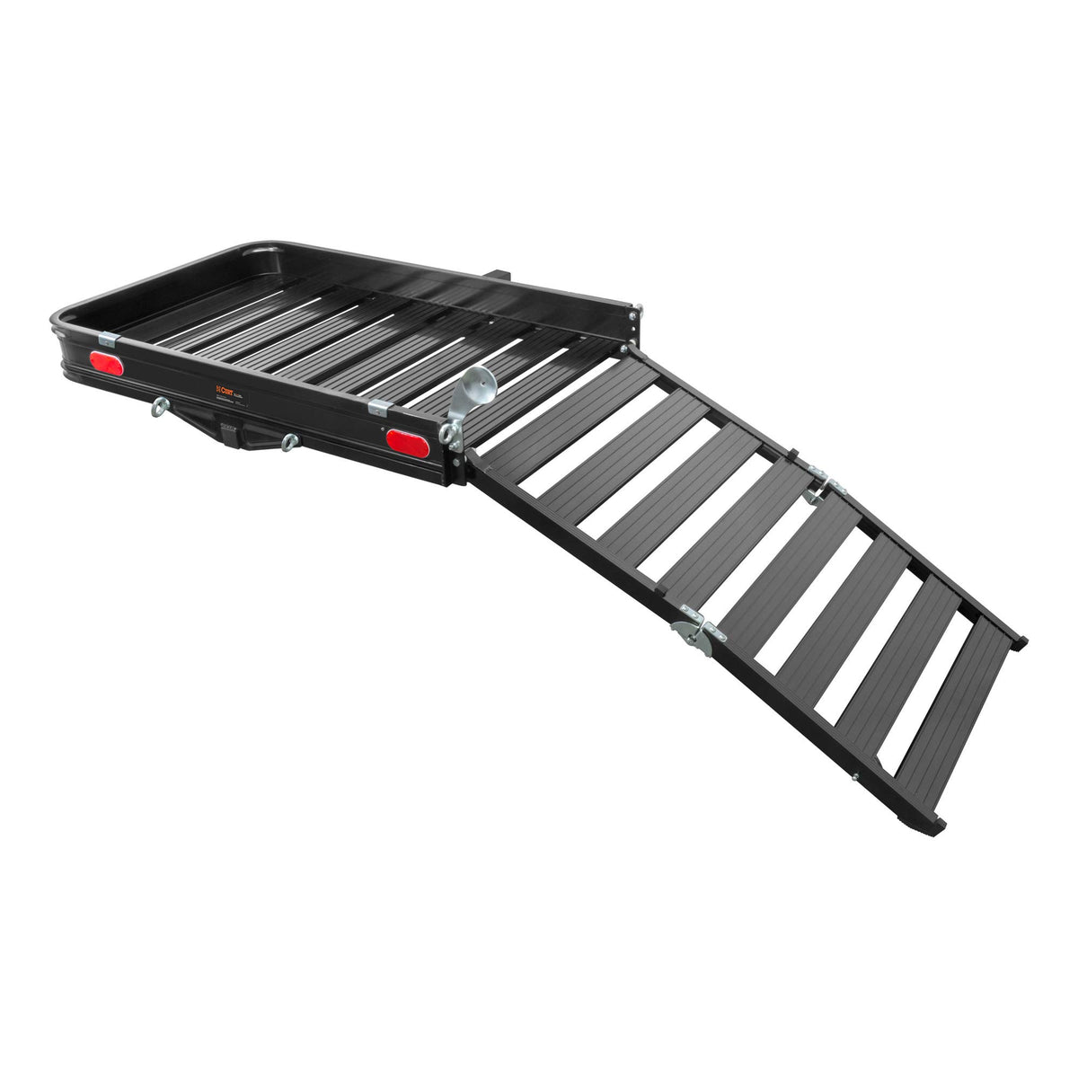 Curt 18112 50 X 30-1/2-Inch Black Aluminum Hitch Cargo Carrier With Ramp, 2-In Folding Shank