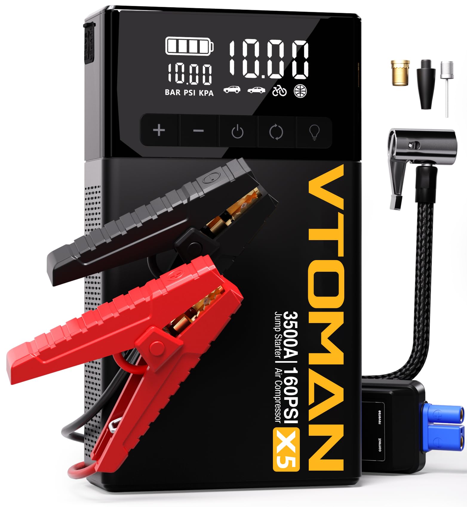 Vtoman X5 Jump Starter With Air Compressor, 3500A Portable Car Battery Booster (Up To 9L Gas/8L Diesel Engines) With 160Psi Digi