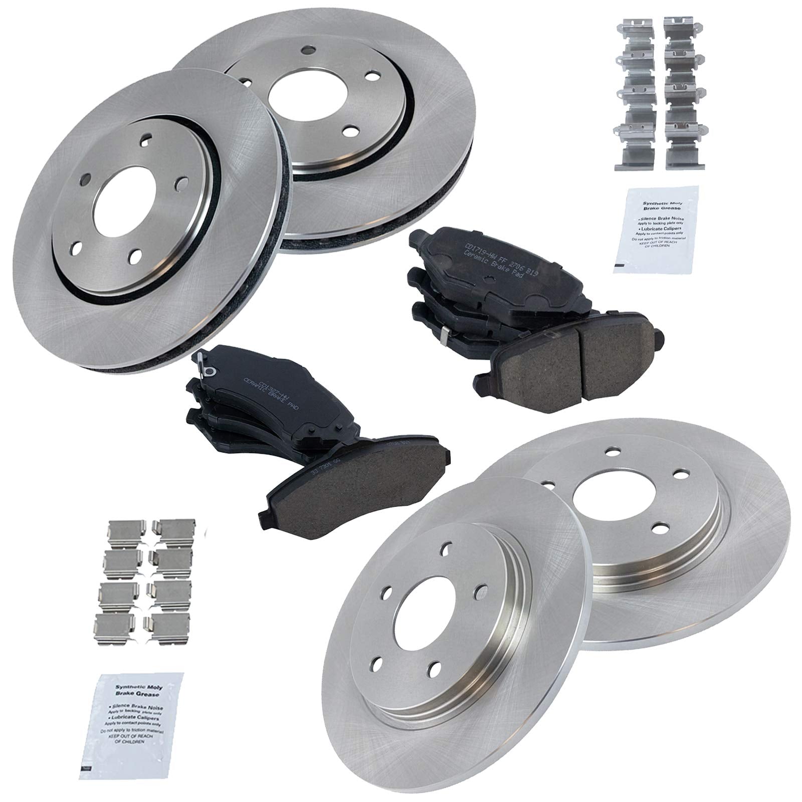 Trq Front & Rear Posi Ceramic Disc Brake Pad & Rotor Kit For Chrysler Dodge Ram