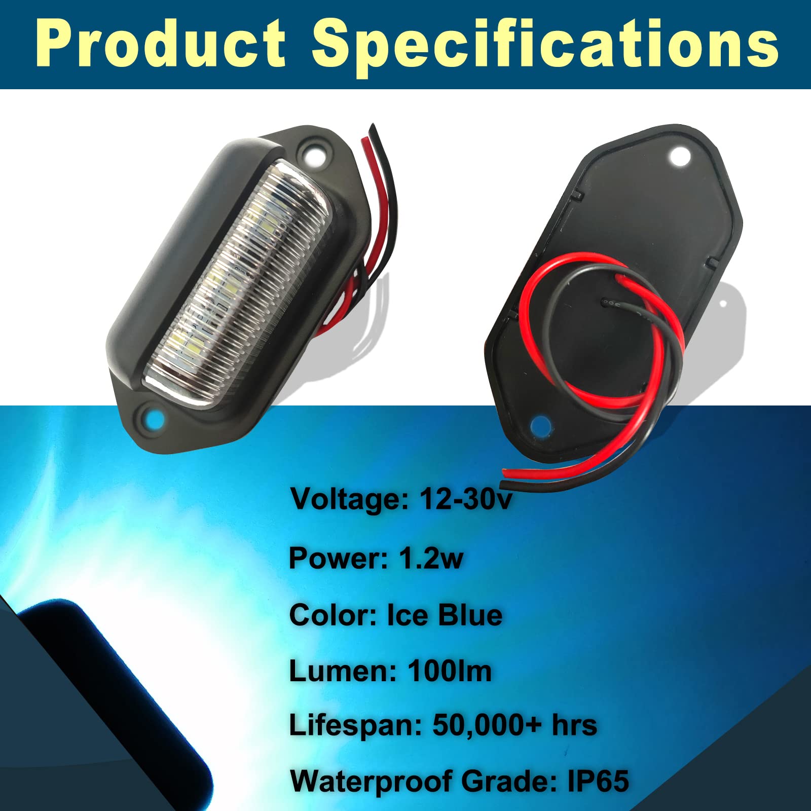 2Pcs Ice Blue Led License Plate Light,12V-24V Waterproof 6-Smd License Plate Lamp Taillight, Universal For Truck Suv Trailer Van