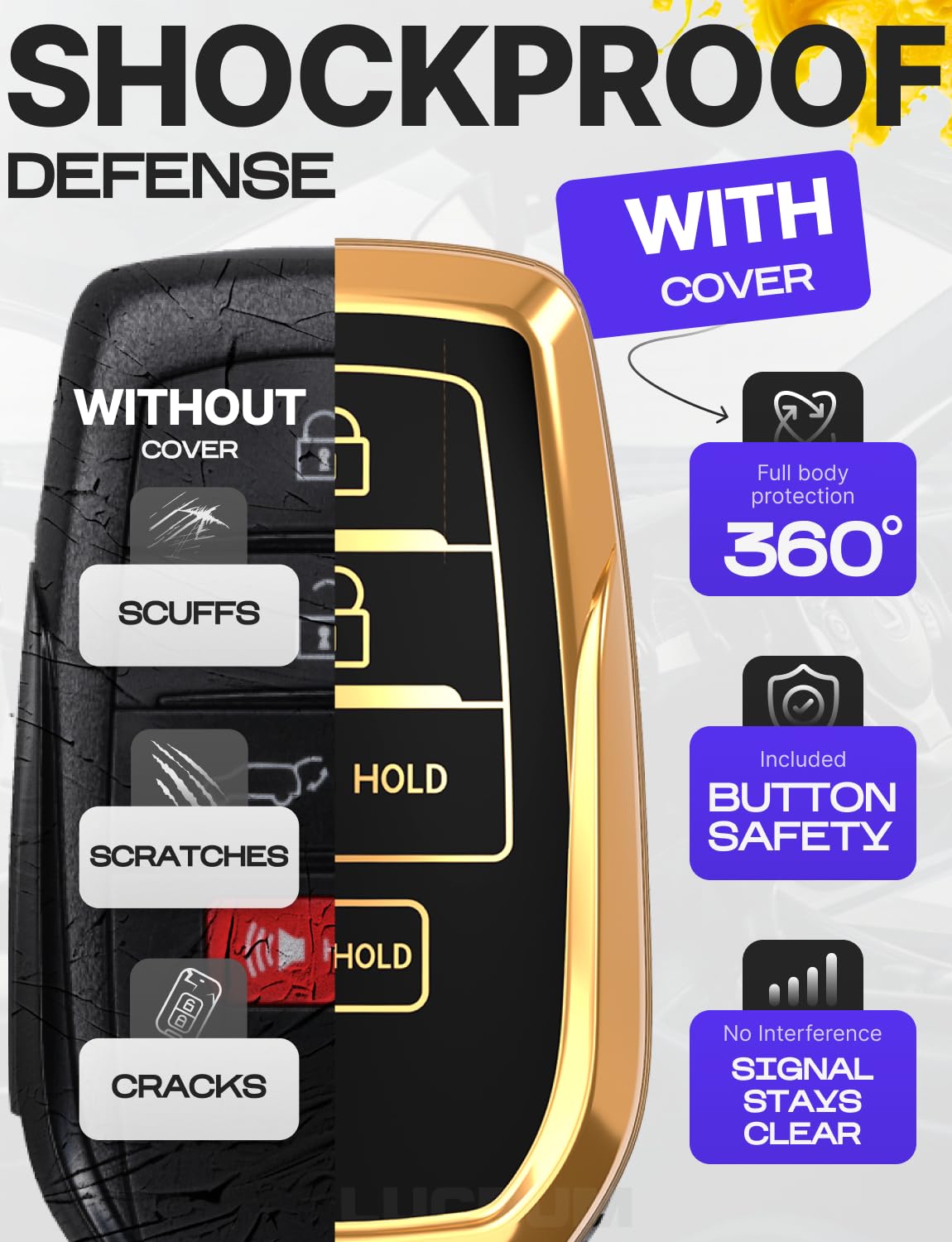 For Toyota Corolla Key Fob Cover And Leather Keychain - Full Cover Key Case For Avalon, Camry, C-Hr, Highlander, Prius, Venza -