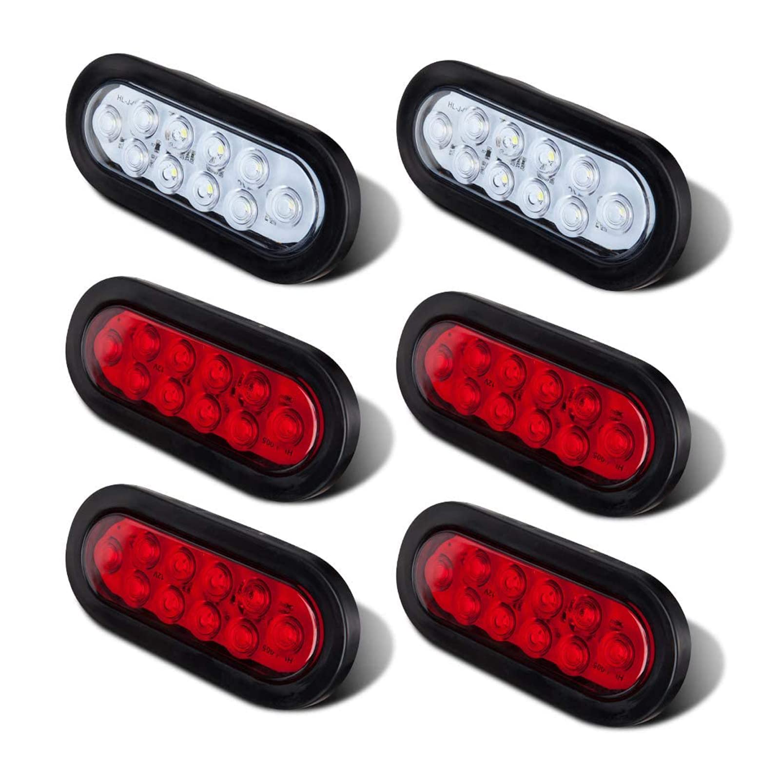 Limicar 4 Red 2 White Oval Tail Lights Led, 6'' Flatbed Light Kit, Led Tail Lights For Trucks, Trailer Tail Lights For Rv Jeep