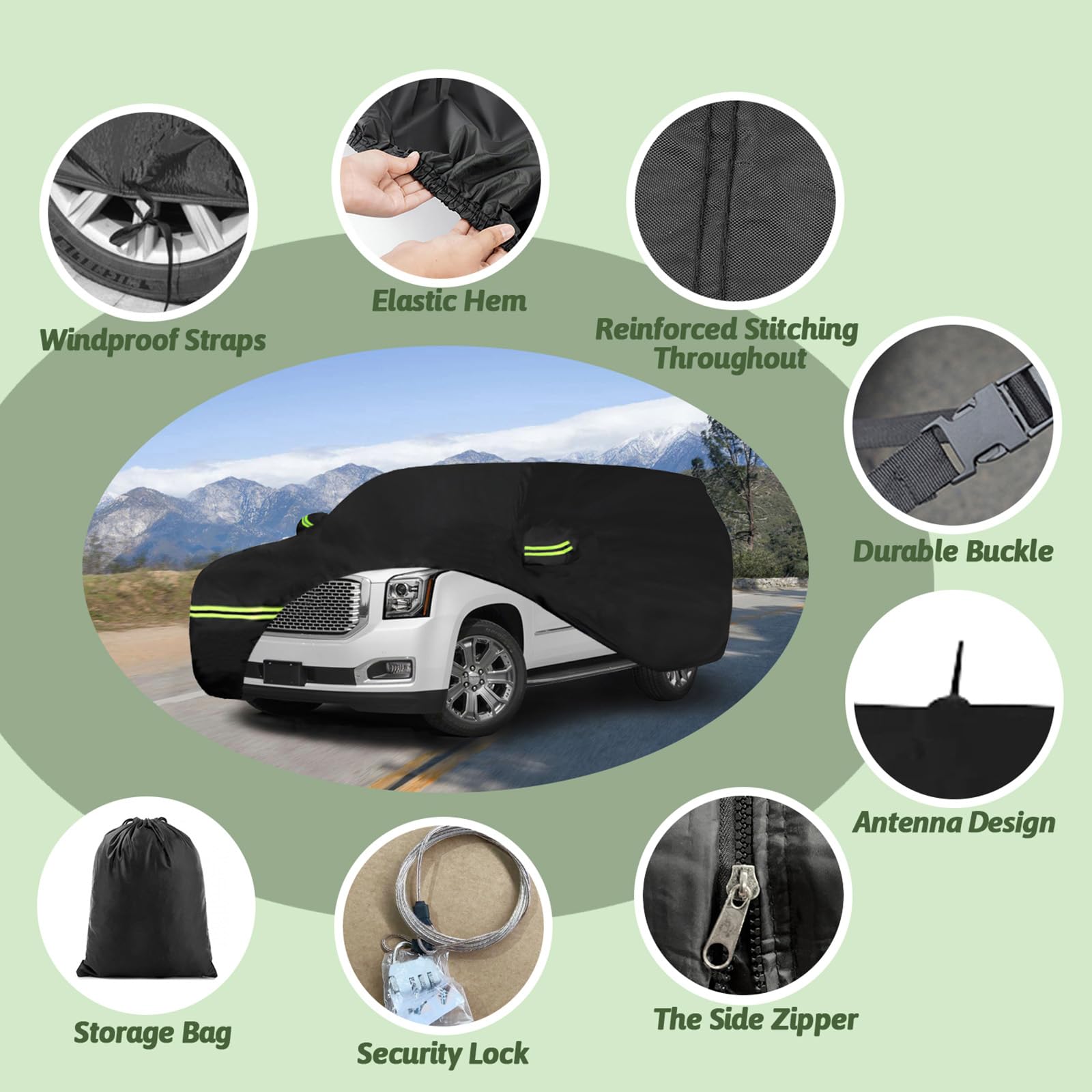 Car Cover for 2007-2025 Chevrolet Tahoe/Cadillac Escalade/GMC Yukon, 6 Layers Heavy Duty Waterproof Sun Rain UV Dust Snow Protec