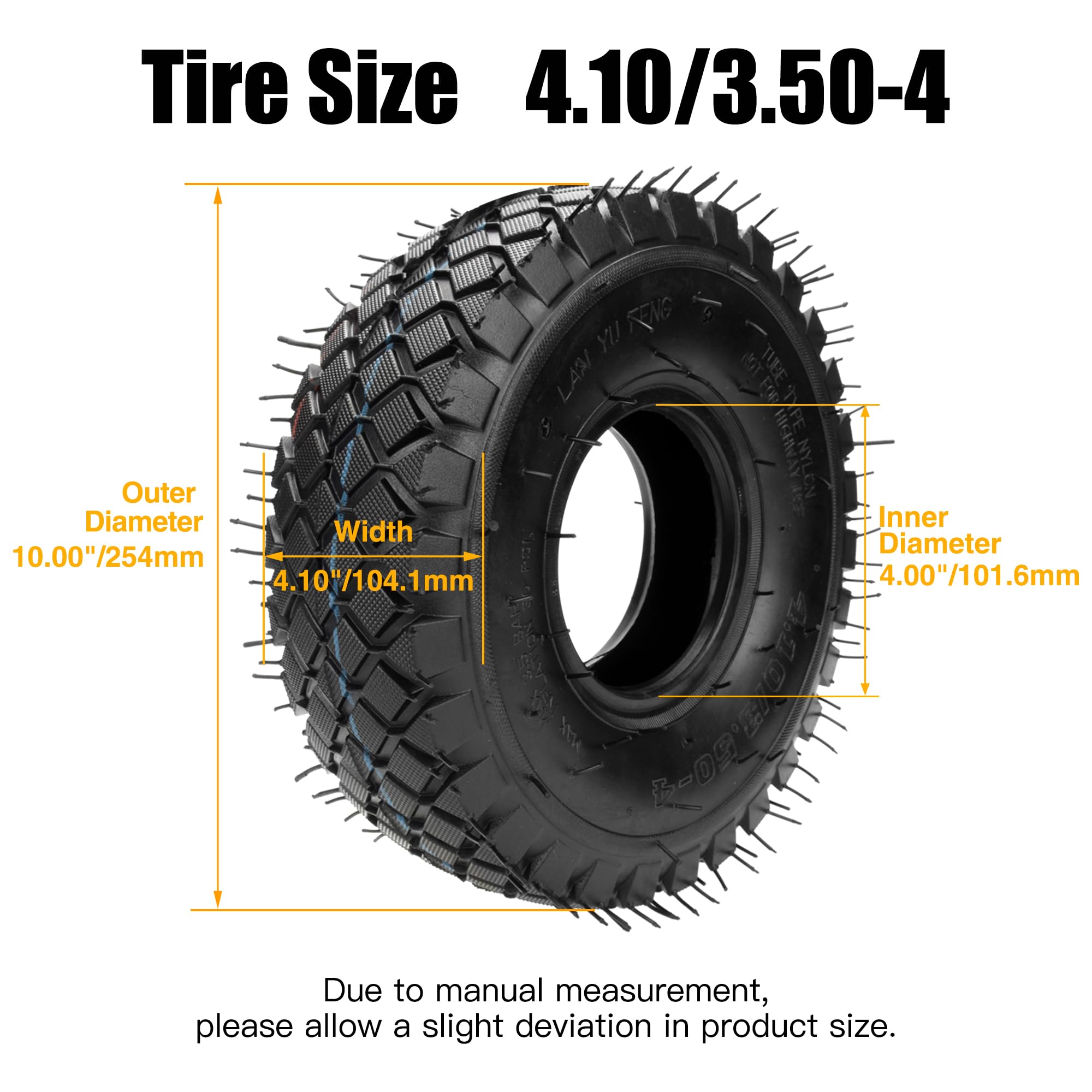 Fvrito Set Of Two 4.10/3.50-4 4.10-4 410-4 Tire And Inner Tube With Bent Valve Stem Replacement For Lawn Mower Hand Truck Wheelb