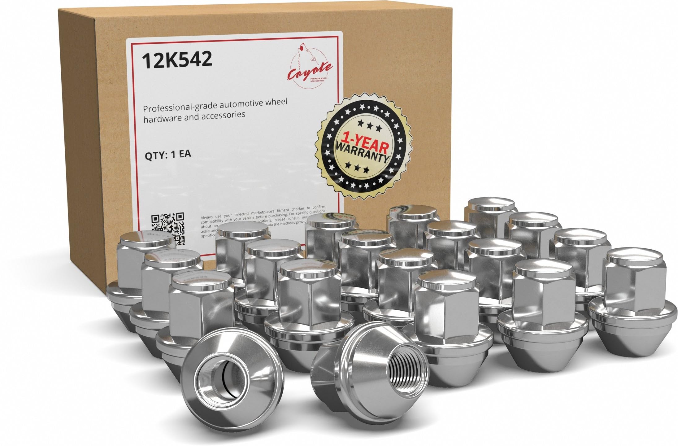 Wheel Accessories Parts 20 Pcs 1/2-20 Thread OEM Factory Style Replacement Lug Nuts 1.45 Long Chrome 13/16 21mm Hex Hex Fits 200