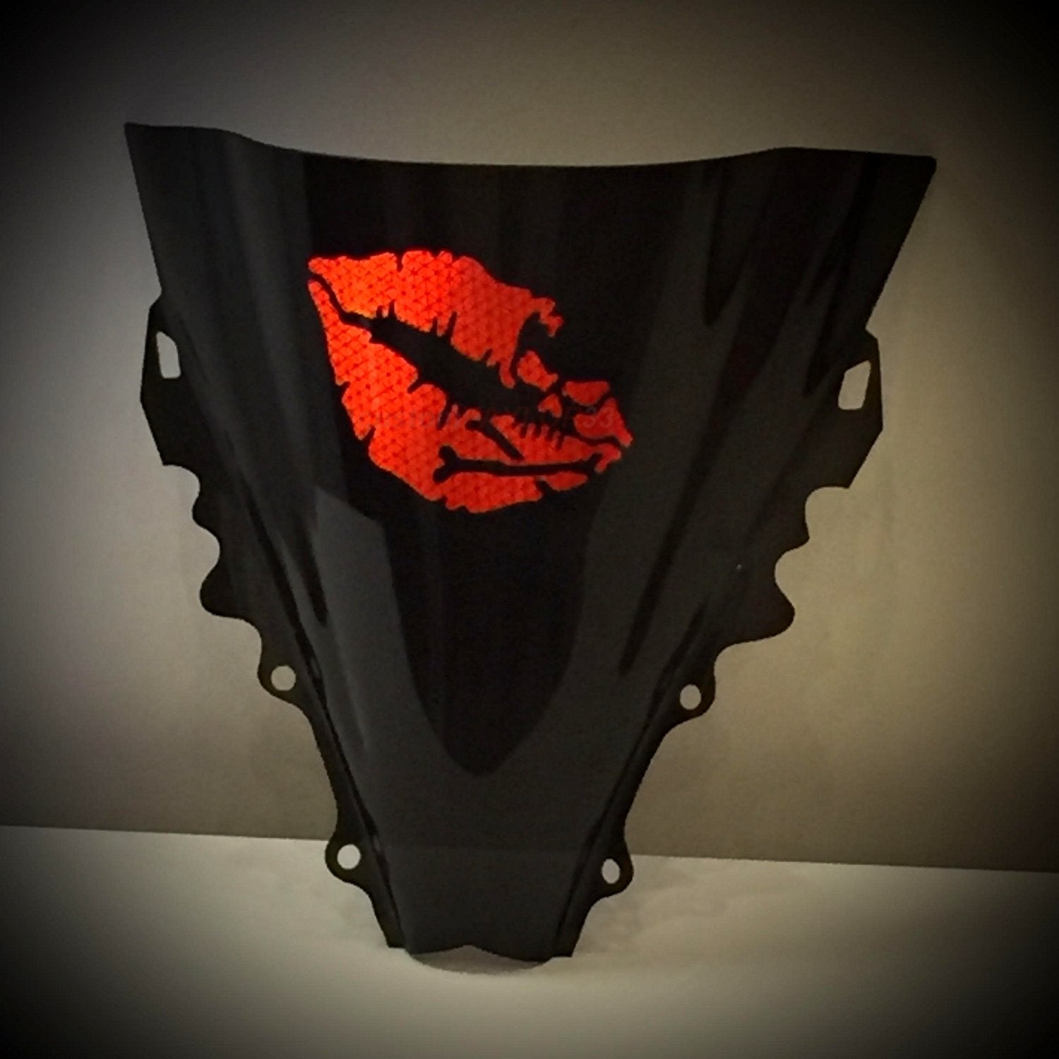 Customtaylor33 High Intensity Reflective Vinyl Death Kiss Skull Crossbones Lips Decal Bumper Sticker - Cars, Motorcycles, Helmets, Wind Screens, Laptops (18 Inches Wide, Red)