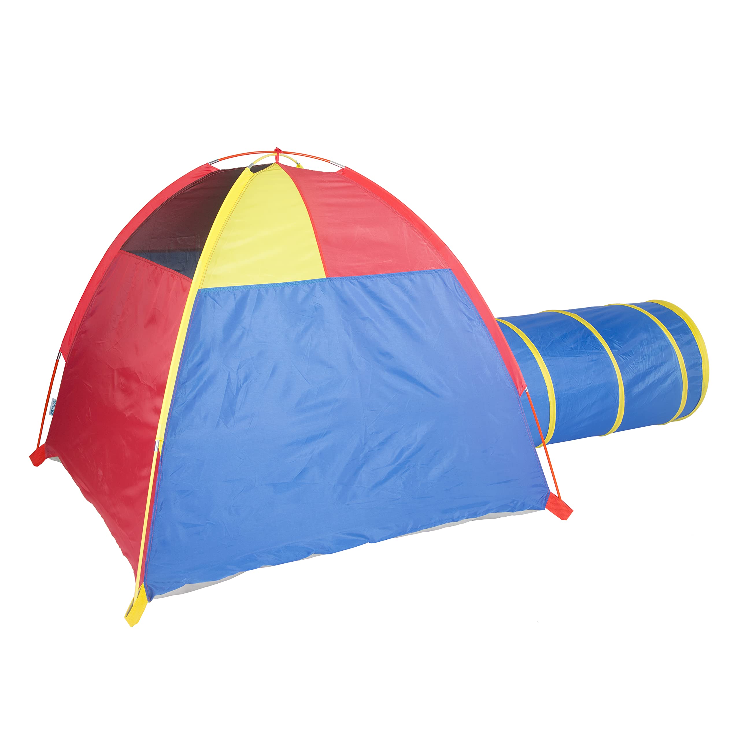 Pacific Play Tents 20414 Kids Hide-Me Dome Tent And Crawl Tunnel Combo For Indoor/Outdoor Play Red/Yellow/Blue Large