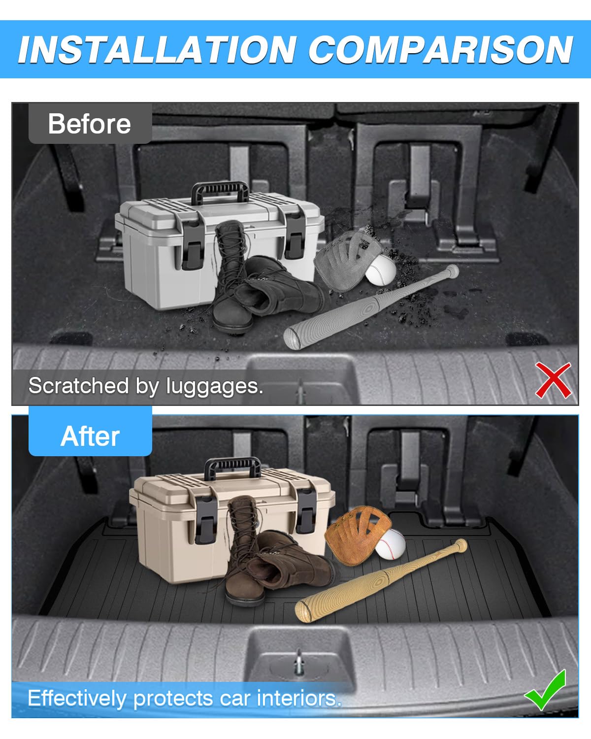 Powerty Cargo Mat For 2022-2025 Kia Carnival (Non-Hybrid) Accessories Trunk Mat Tpe All Weather Cargo Liner Heavy-Duty Trunk Lin