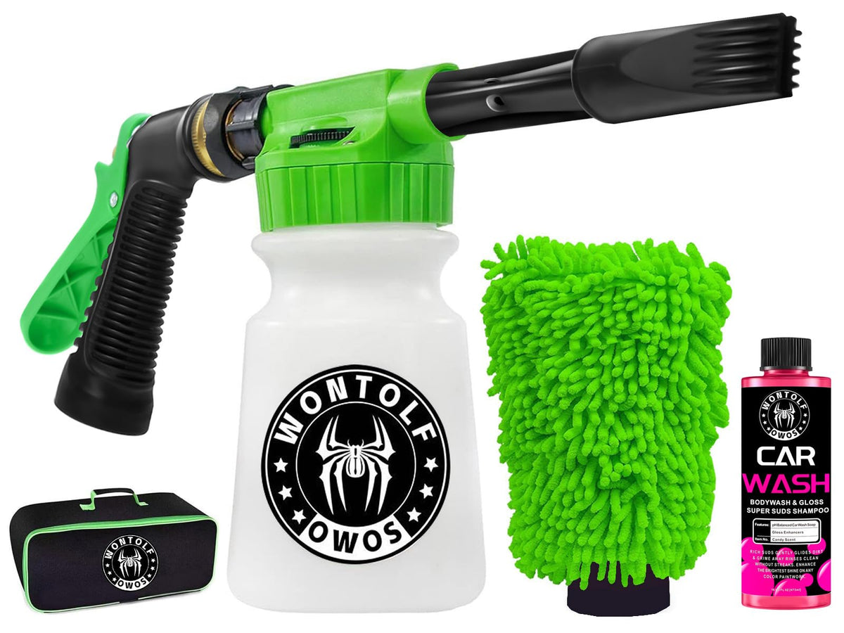 Wontolf Car Wash Foam Gun Foam Cannon Sprayer Kit with Car Wash Soap, Microfiber Car Wash Mitt, Storage Bag - Car Wash Kit - Sno