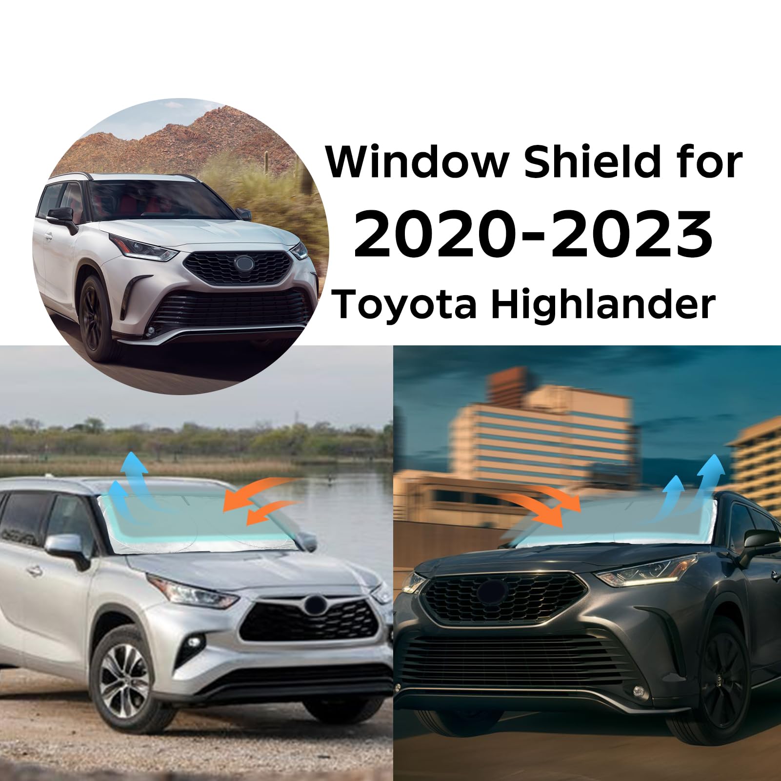 Insauto For Highlander Car Windshield Cover Windshield Sun Shade For Toyota Highlander 2020-2023 L Le Xle Limited Platinum Folda