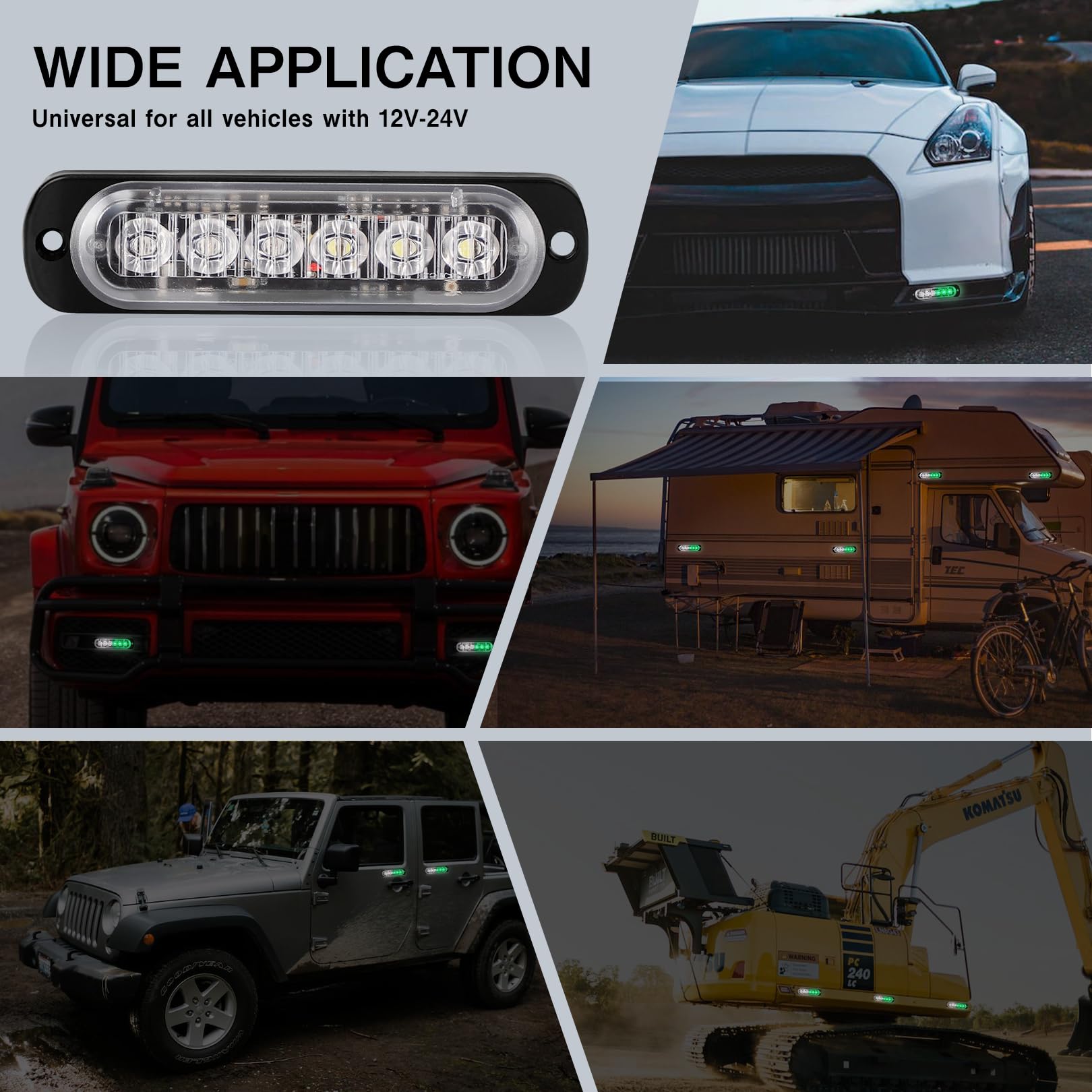 4-Pack 6 Led Amber Strobe Lights Vehicles Trucks Emergency Strobe Lights Kit 12V -24V Warning Hazard Flash Strobe Lights Grill G