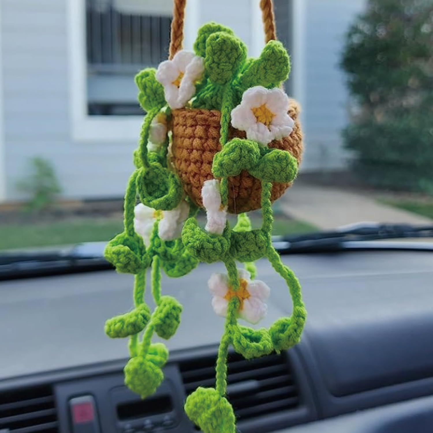 Cute Car Plant Accessories Cute Plant Crochet Car Mirror Suspension Accessories Orchid Potted Crochet Hand Woven Rearview Mirror