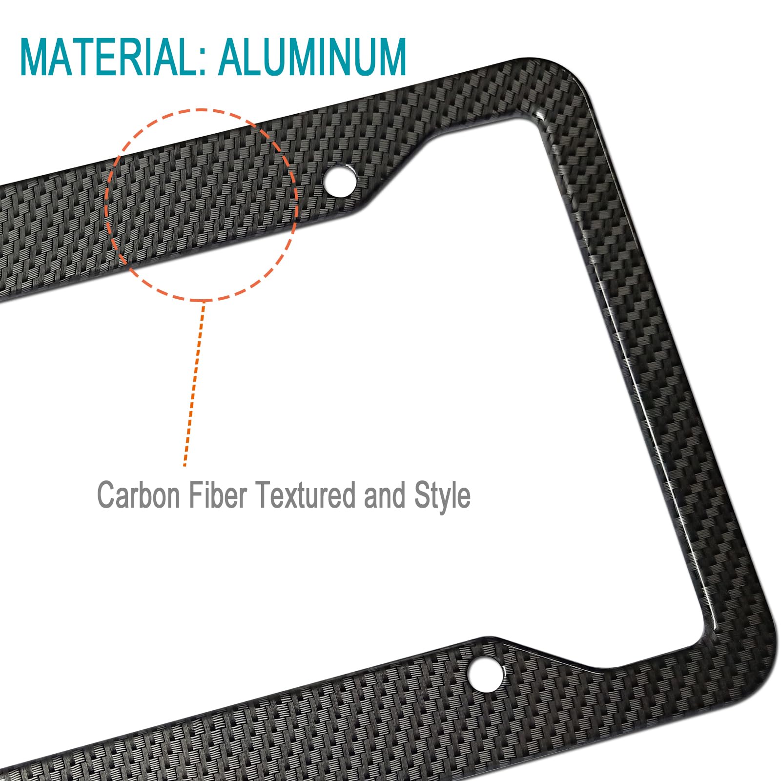 Aootf Carbon Fiber License Plate Frames-Metal Aluminum Plate Frames Front & Rear 2Pcs 4 Holes Black Car Tag Covers Holders With Stainless Steel Screw Caps