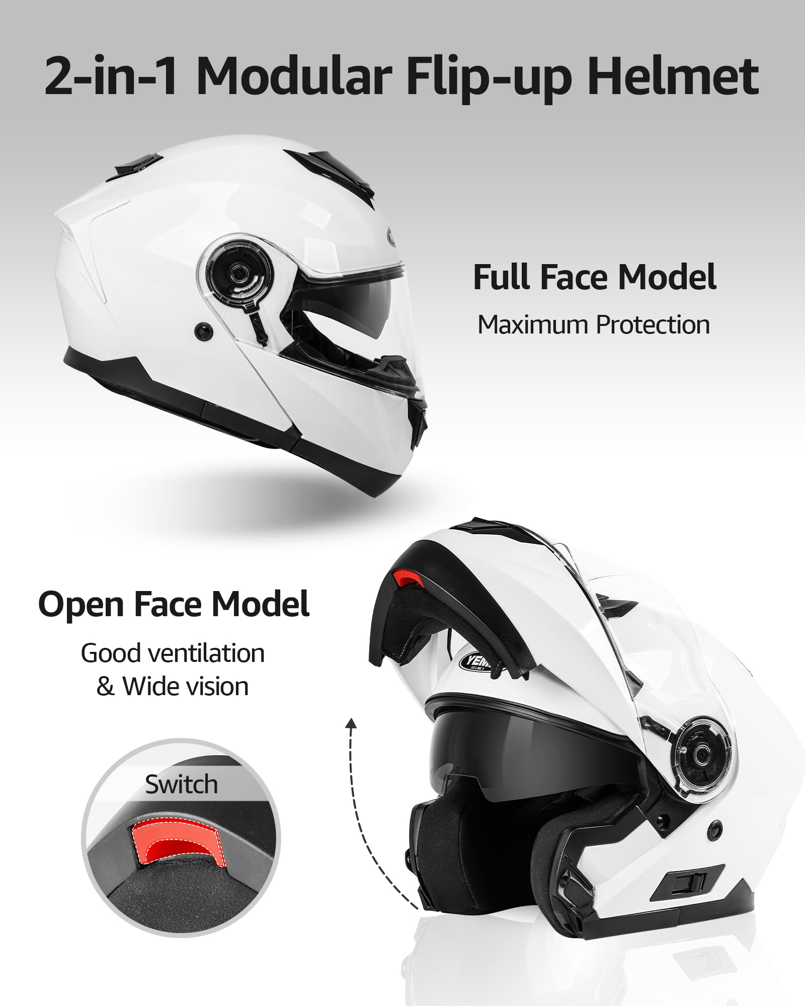 YEMA Modular Motorcycle Helmets, DOT Approved Full Face Motorcycle Helmet with Flip Up Dual Visor, Helmets for Adults Motorcycle
