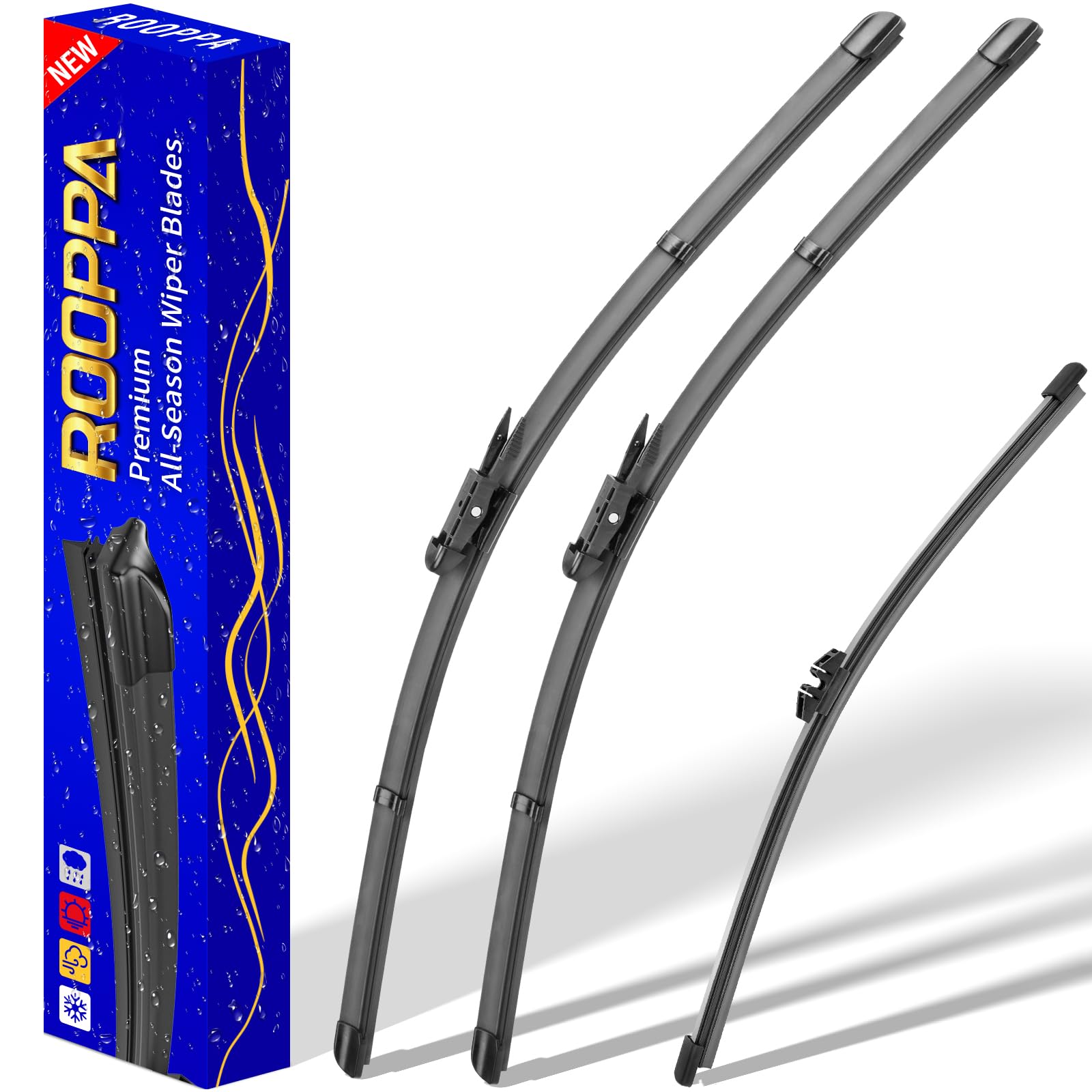 3 Wipers Replacement For 2015-2023 Ford Edge, Windshield Wiper Blades Original Equipment Replacement - 28''/28''/15'' (Set Of 3)
