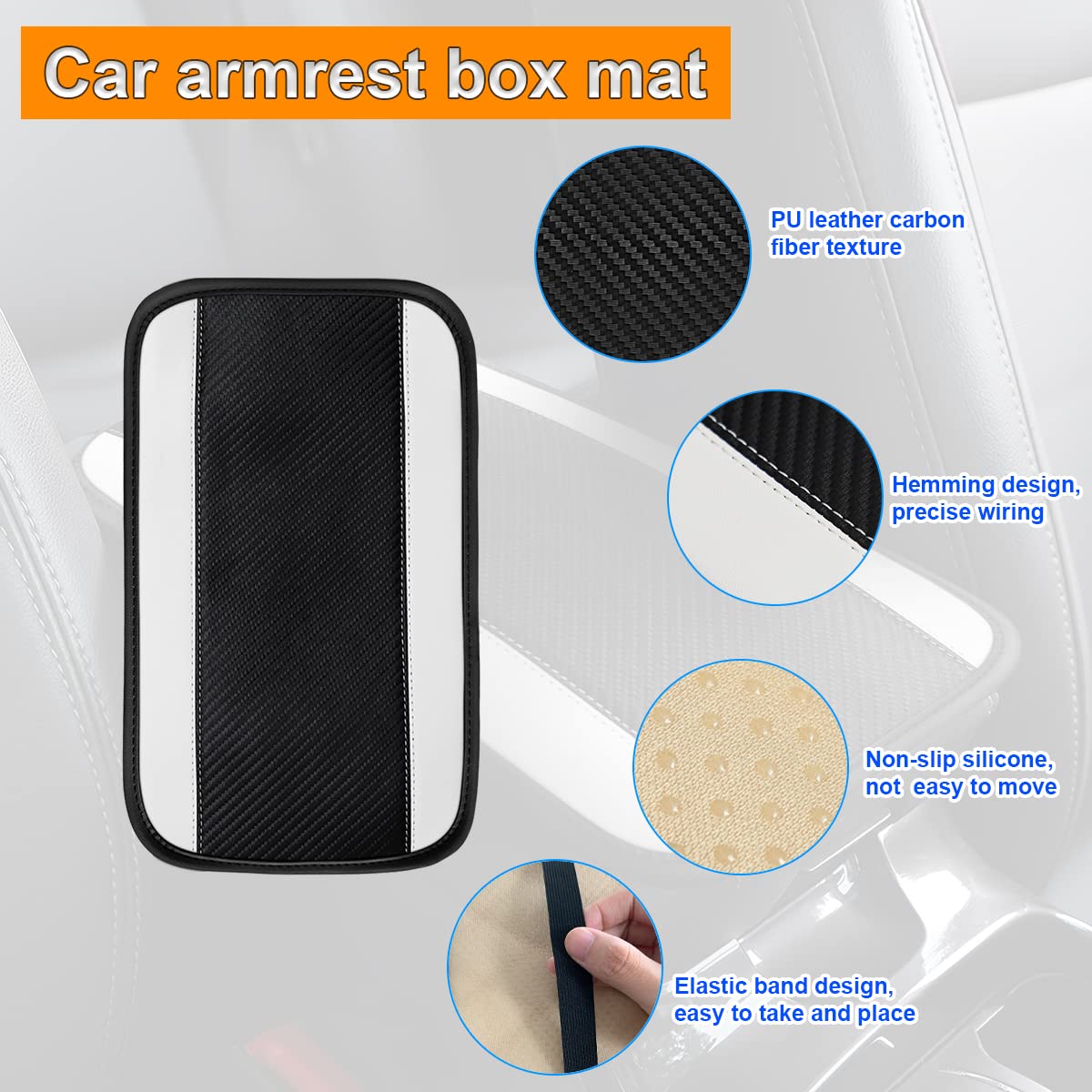 8Sanlione Car Center Console Cover, 12.6X7.5 Pu Leather Car Armrest Cover Universal Waterproof Center Console Pad, Car Accessories Interior Protection For Cars, Vehicles, Suvs (White)