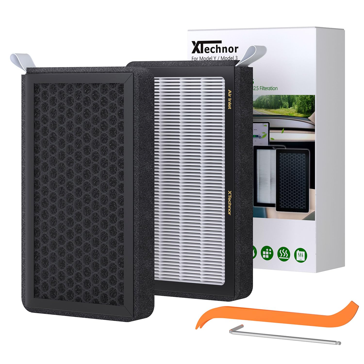 Xtechnor Tesla Model 3 Model Y Air Filter Hepa 2 Pack With Activated Carbon Cabin Air Filter Replacement (2016-2023)