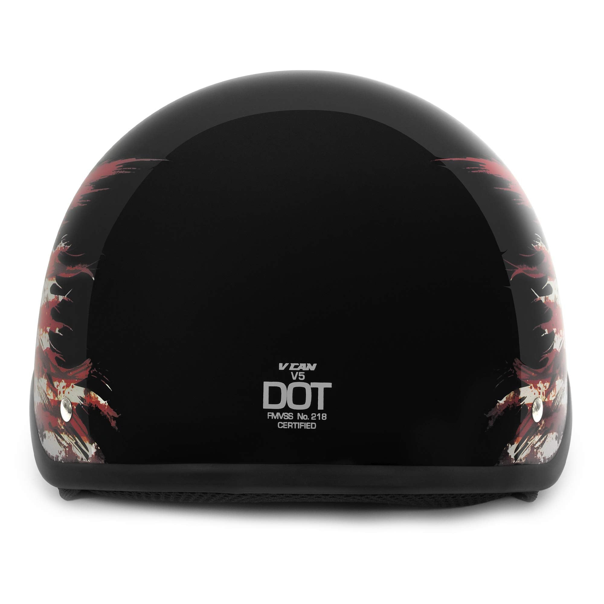 Vcan Cruiser Solid Gloss Black Half Face Motorcycle Helmet (Flag, X-Large)