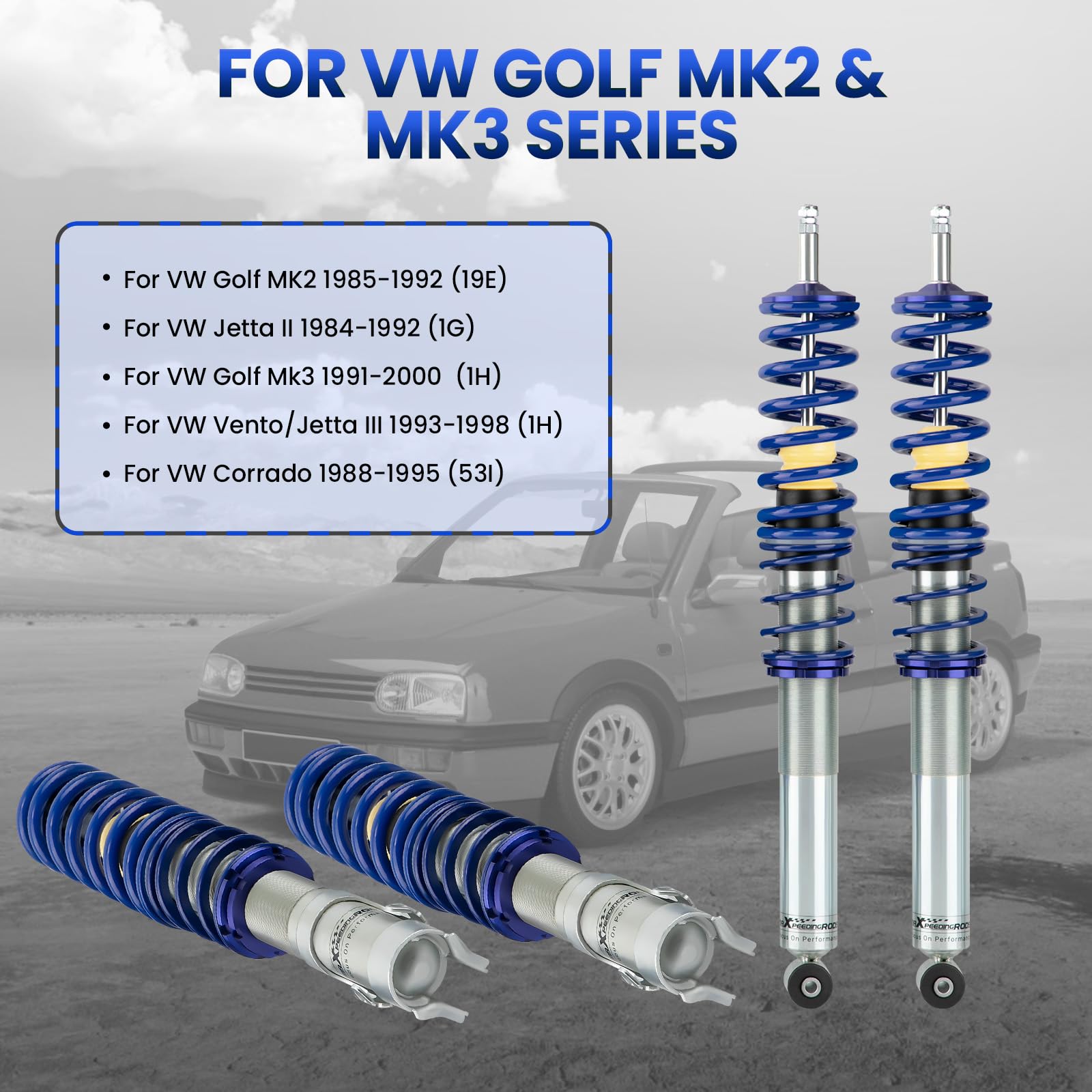 Maxpeedingrods Coilovers For Vw Golf Mk2 1985-1992, For Golf Mk3 1991-2000, For Vw Corrado 1988-1995, Height Adjustable Coilovers Suspension Kit, Spring Shock Absorber, Lowering Kits Blue