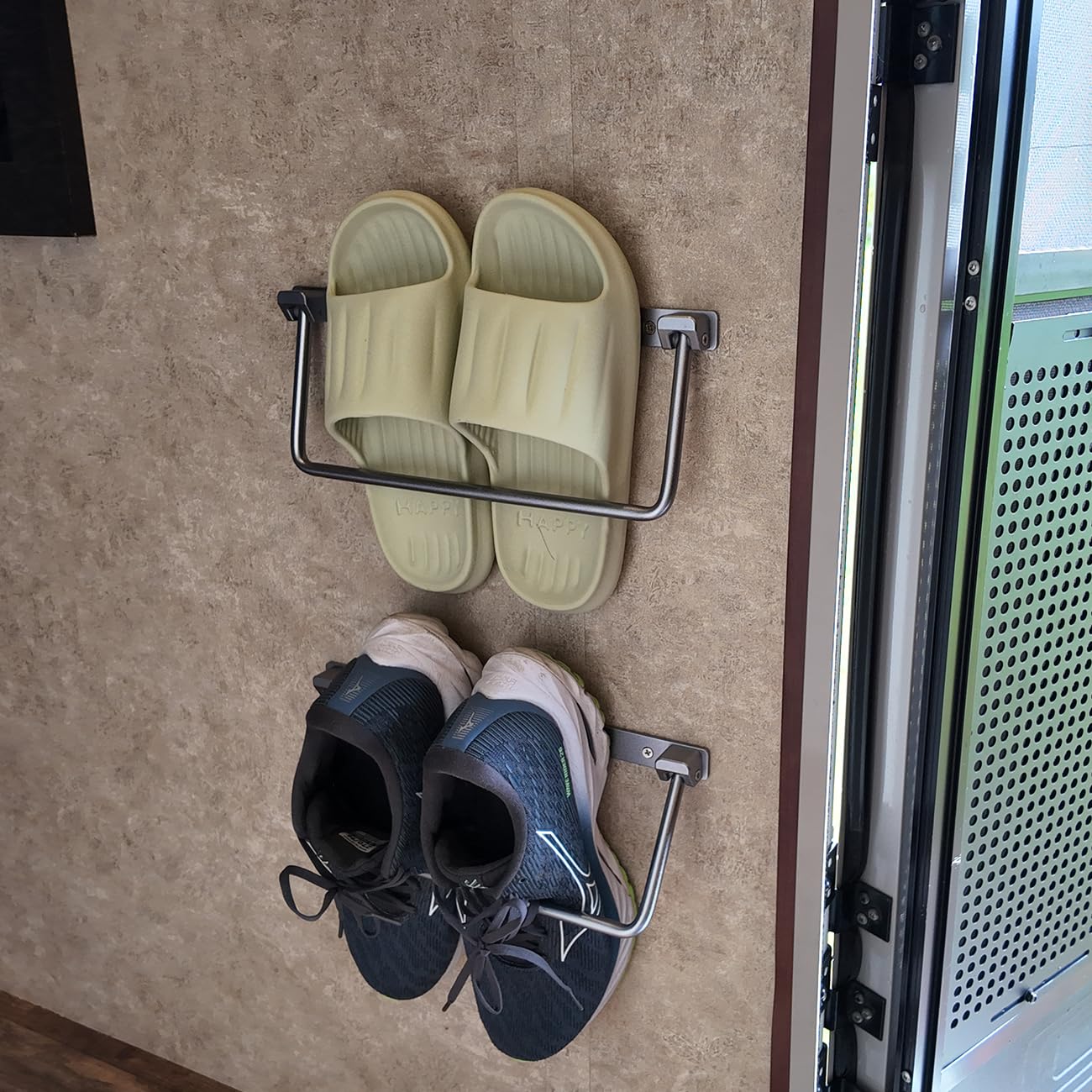Safoner Foldable RV Shoe Rack- Aluminum Camper Shoe Organizer, Wall-Mounted Shelf, Efficient Holder and Storage Rack for Various