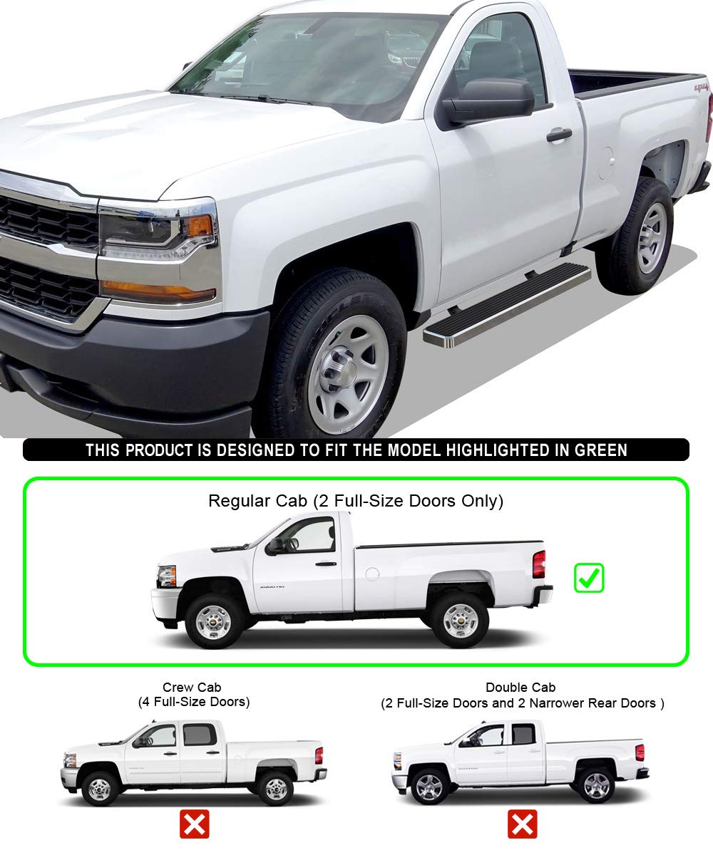 APS (Silver 6in 304 Stainless Steel Running Boards Nerf Bars Side Steps Compatible with Chevy Silverado GMC Sierra 2007-2018 Reg