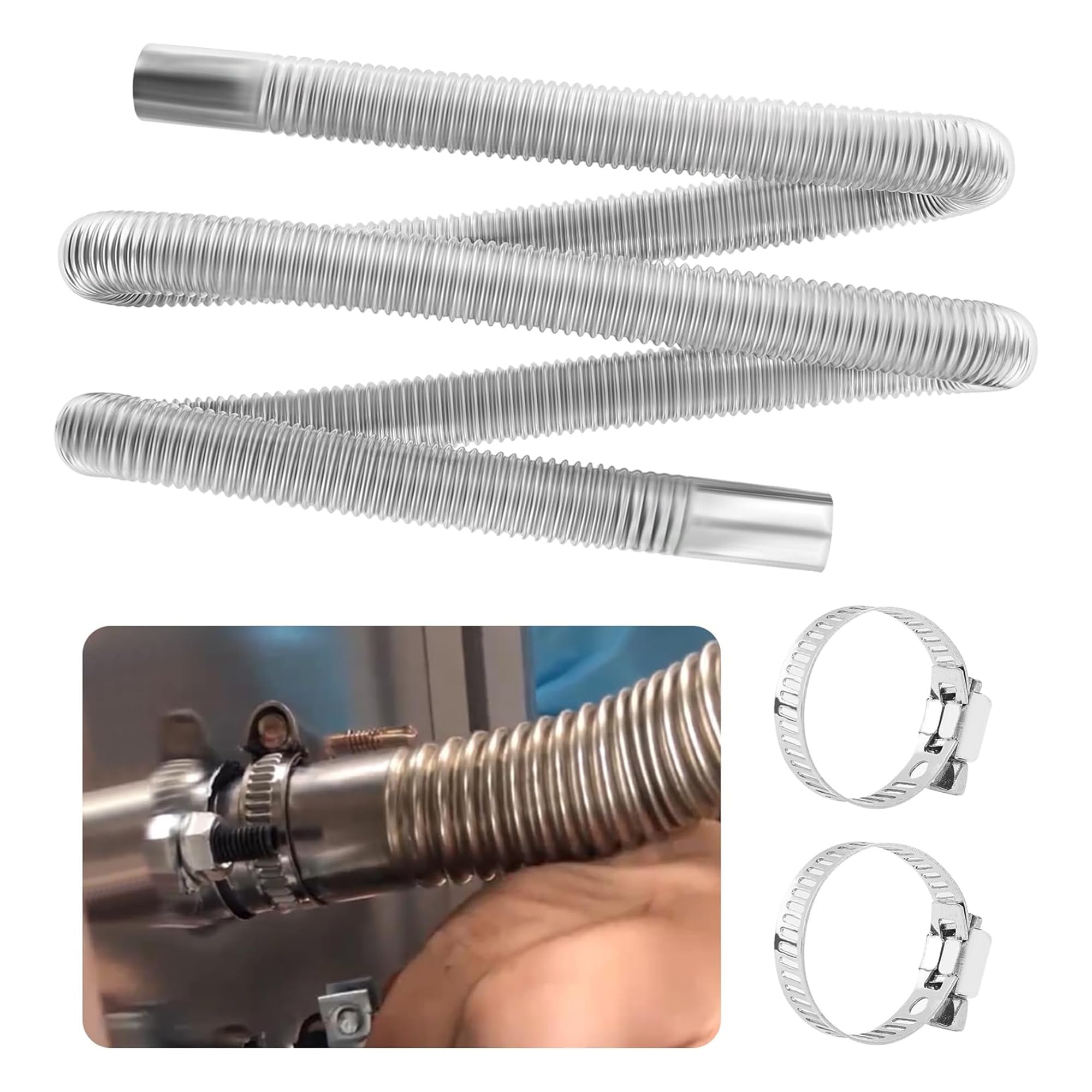 78.7. Diesel Heater Exhaust Pipe,1 ID Stainless Steel Flexible Exhaust Tubing with 2 Hose Clamps,Universal Exhaust Hose Kit Dies