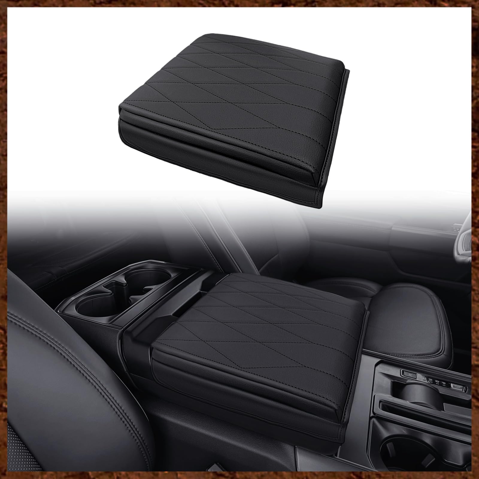 Muslogy Center Console Armrest Cover Compatible With Ford F-150 F150 2021-2025 Comfort Armrest Pad Arm Rest Cushion Vegan Leathe
