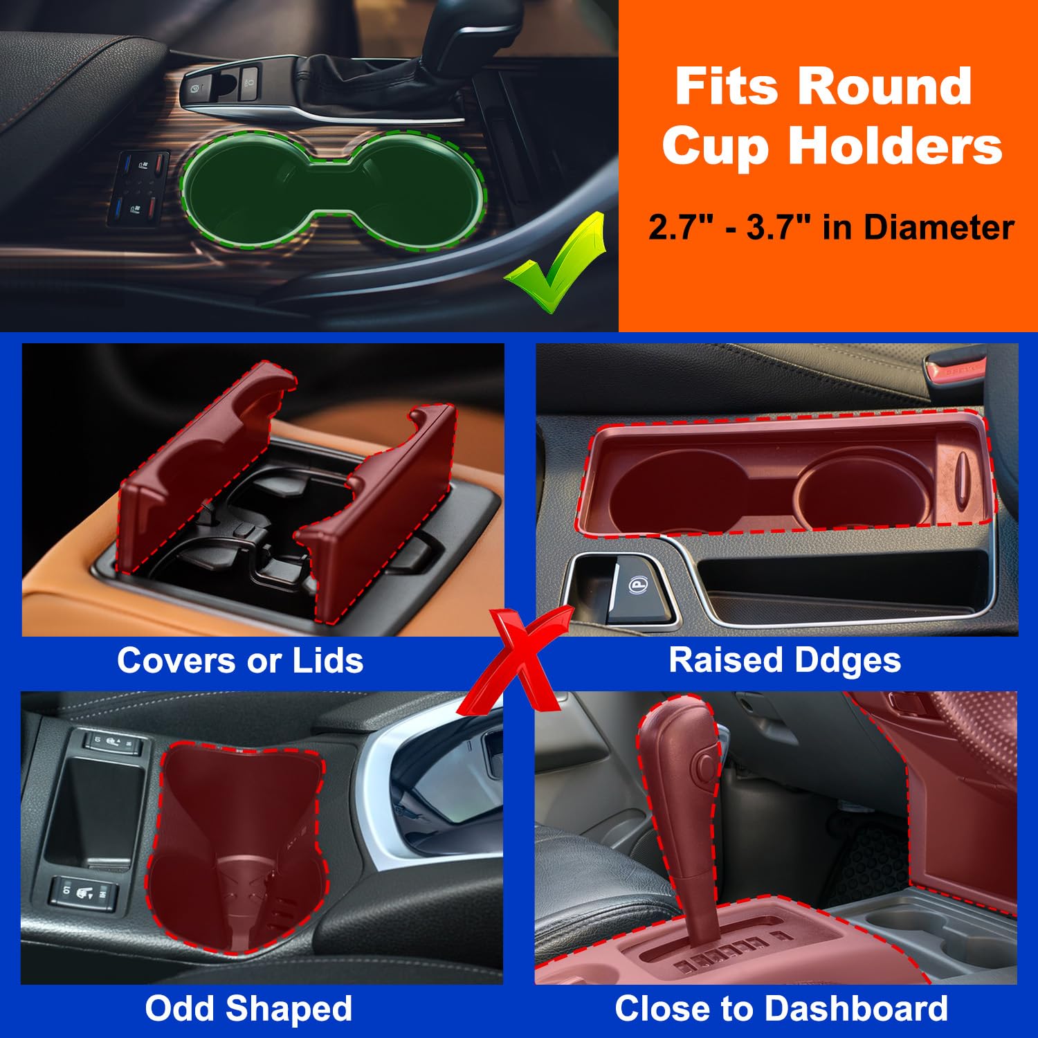 Aucurwen Cup Holder Tray For Car, 360 Rotating Car Tray, Car Food Table Tray For Eating With Solid Base & Phone Slot, Car Cup Ho