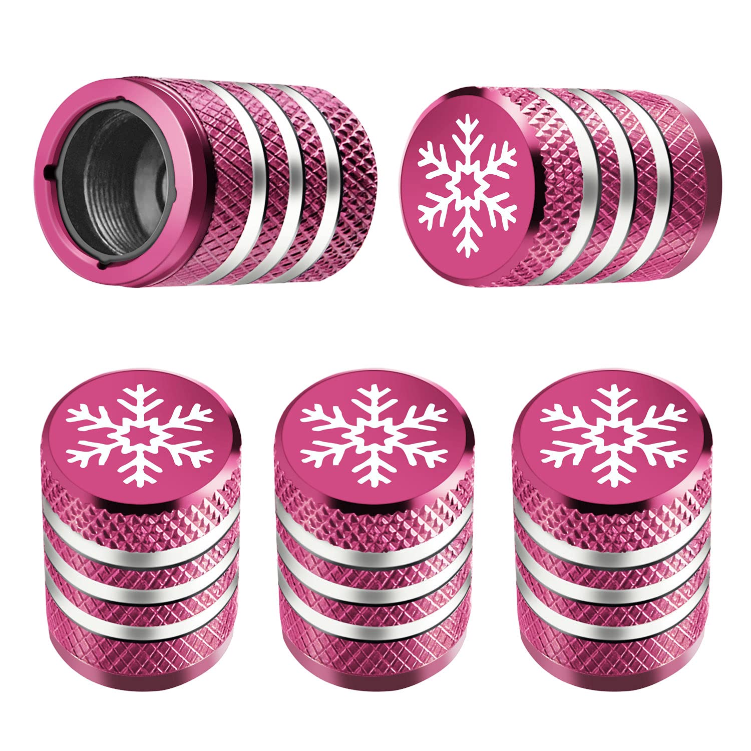Tire Valve Stem Cap Cover - (5 Pack) Tire Air Caps Metal With Plastic Liner Corrosion Resistant Leak-Proof Snow Snowflake For Car Motorcycle Bike Pink