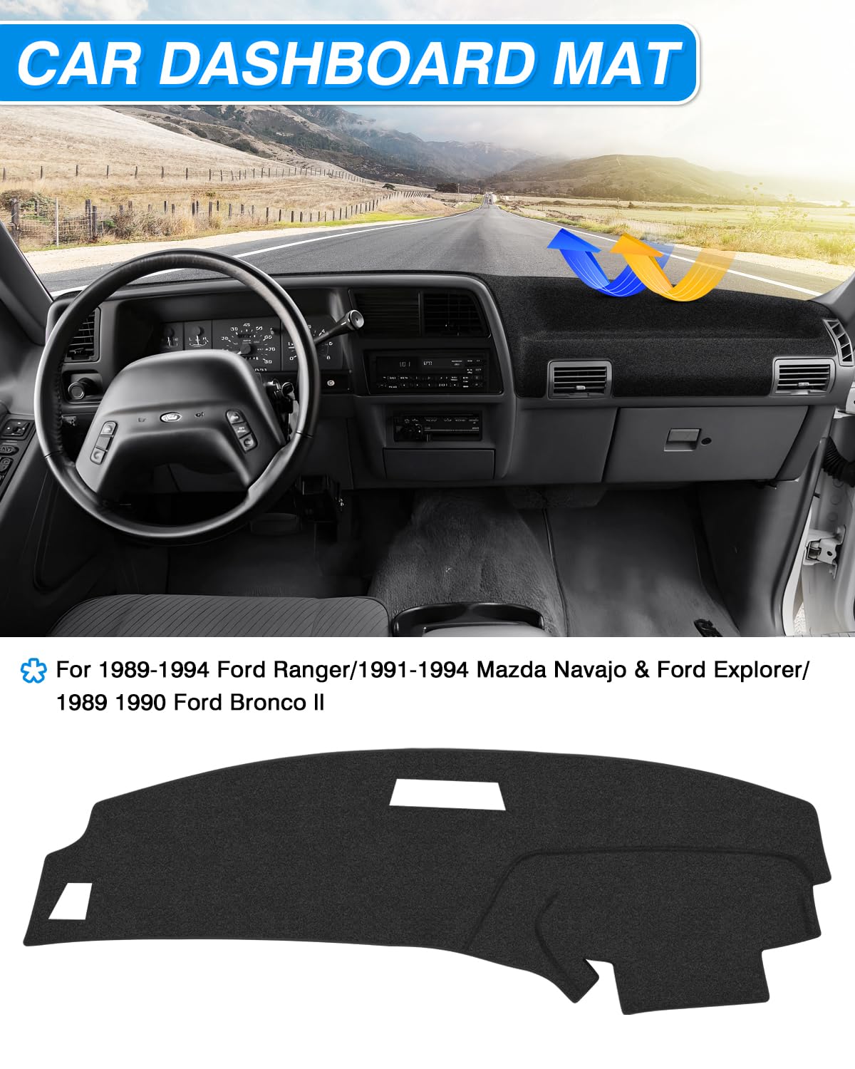 Cartist Dash Cover Fit for Ford Ranger 1989-1994,1991-94 Ford Explorer,1991-94 Mazda Navajo,1989 1990 Ford Bronco II,1994 Mazda