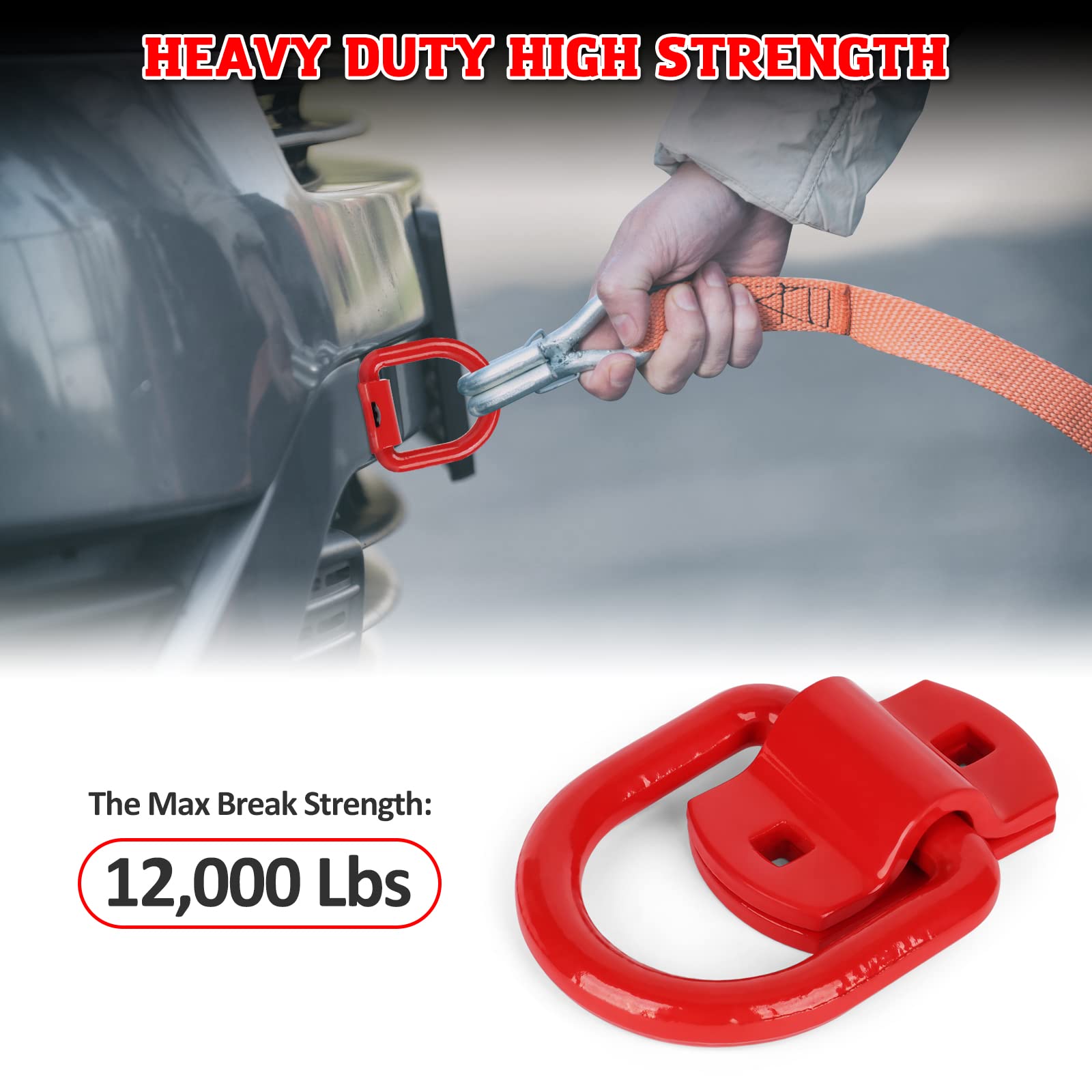 AUTOBOTS 1/2" Heavy Duty Bolt-On Forged D Ring Tie Down Anchors, 12000Lbs Strength, Red (Pack of 4)