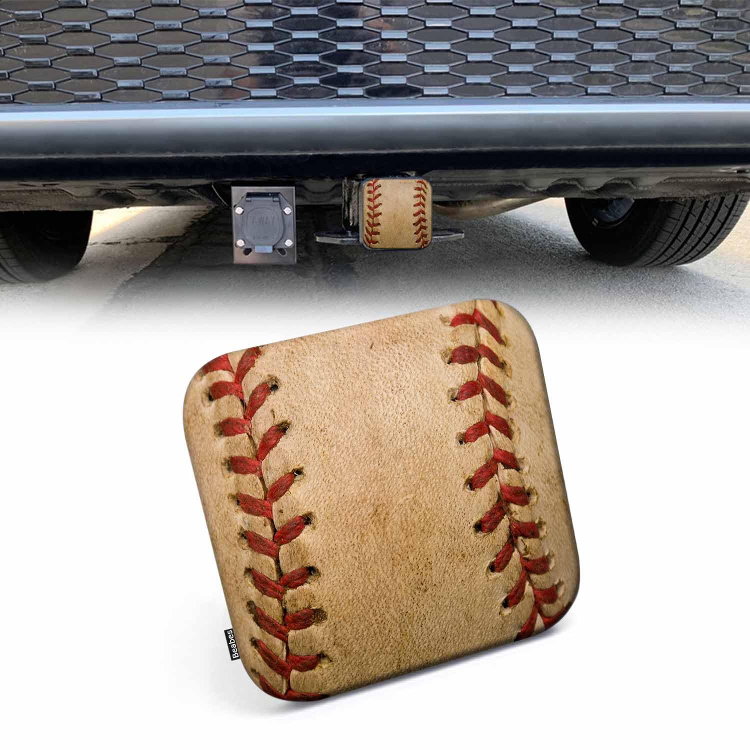 Beabes Tow Hitch Covers Baseball, Grunge Sport Leather Worn Baseball Auto 2 Inch Trailer Hitch Cover Plug Cap Insert Receiver Tu