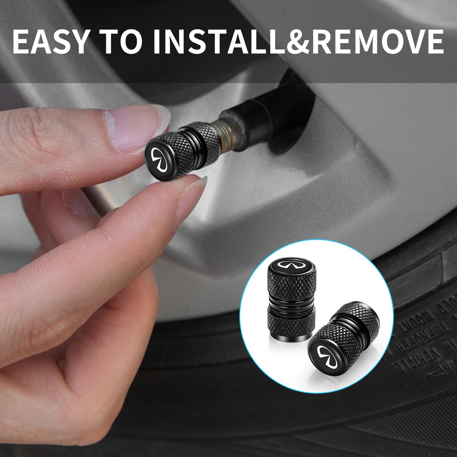 AiGMY Metal Tire Valve Stem Caps for Infiniti Q50 FX35 FX37 - Black, 4 Pcs, Durable Accessories