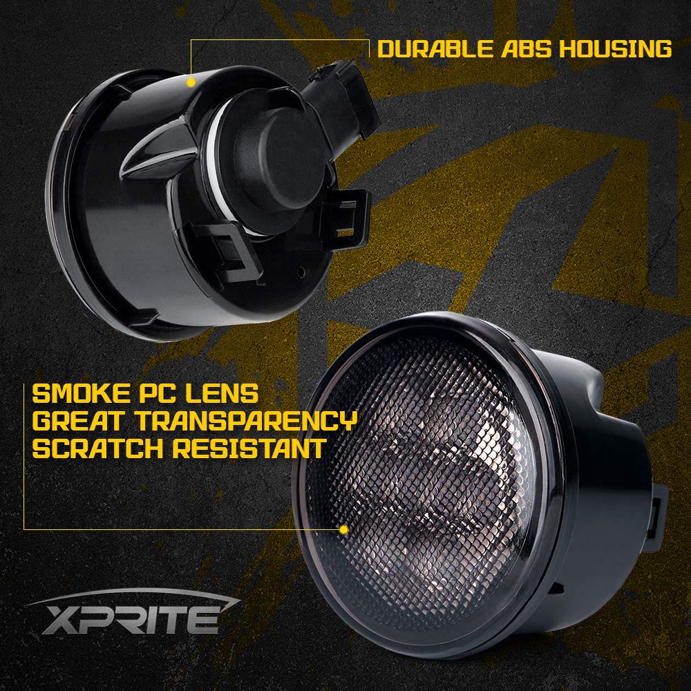 Xprite Amber Smoke Lens Led Turn Signal Lights Assembly With Parking Funtion Compatible With 2007-2018 Jeep Wrangler Jk & Wrangl