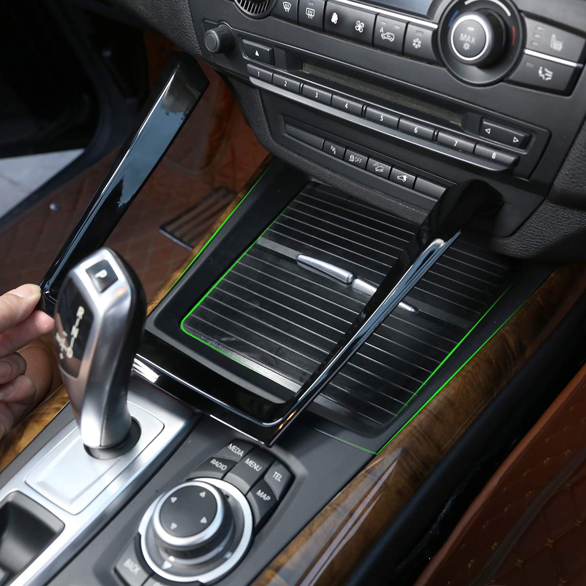 CHEYA ABS Plastic Car Center Console Cup Holder Frame Sticker Trim for BMW X5 E70 X6 E71 2008-2013 Auto Accessories (Black)