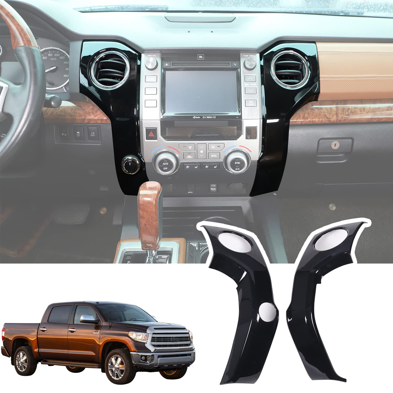Llkuang Abs Center Console Air Conditioning Air Outlet Decoration Frame Cover Trim For Toyota Tundra 2014-2020 Modification Accessories (Glossy Black)