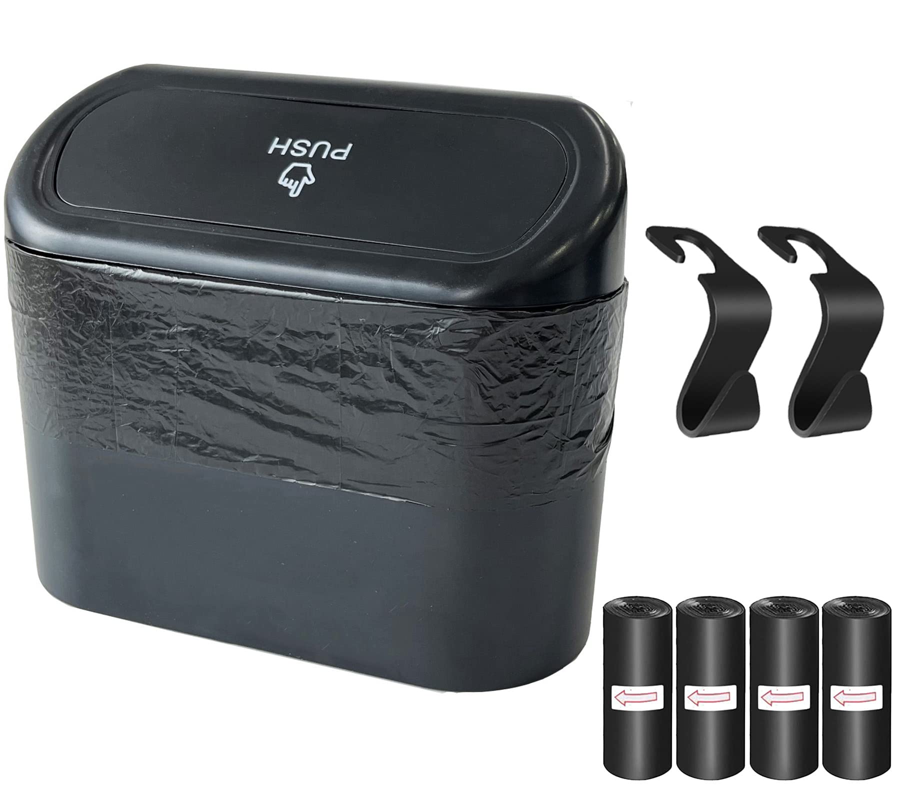 Kitbest Car Trash Can Bin With Lid, 60 Pcs Trash Bags And 2 Pcs Car Hooks. Mini Car Garbage Can, Dustbin Can Organizer Storage F