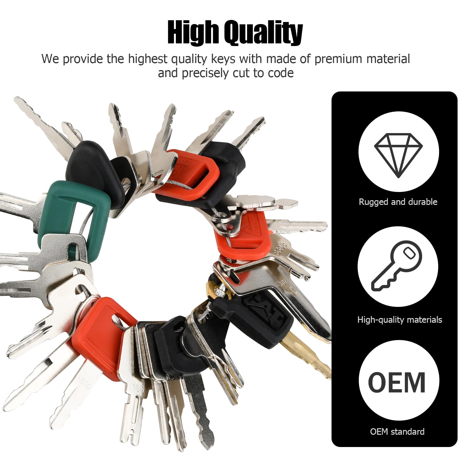 Tecreddy 25 Heavy Equipment Keys Set - Master Key for Cat, John Deere, Bobcat, JLG, Komatsu - Black Construction Equipment Accessory