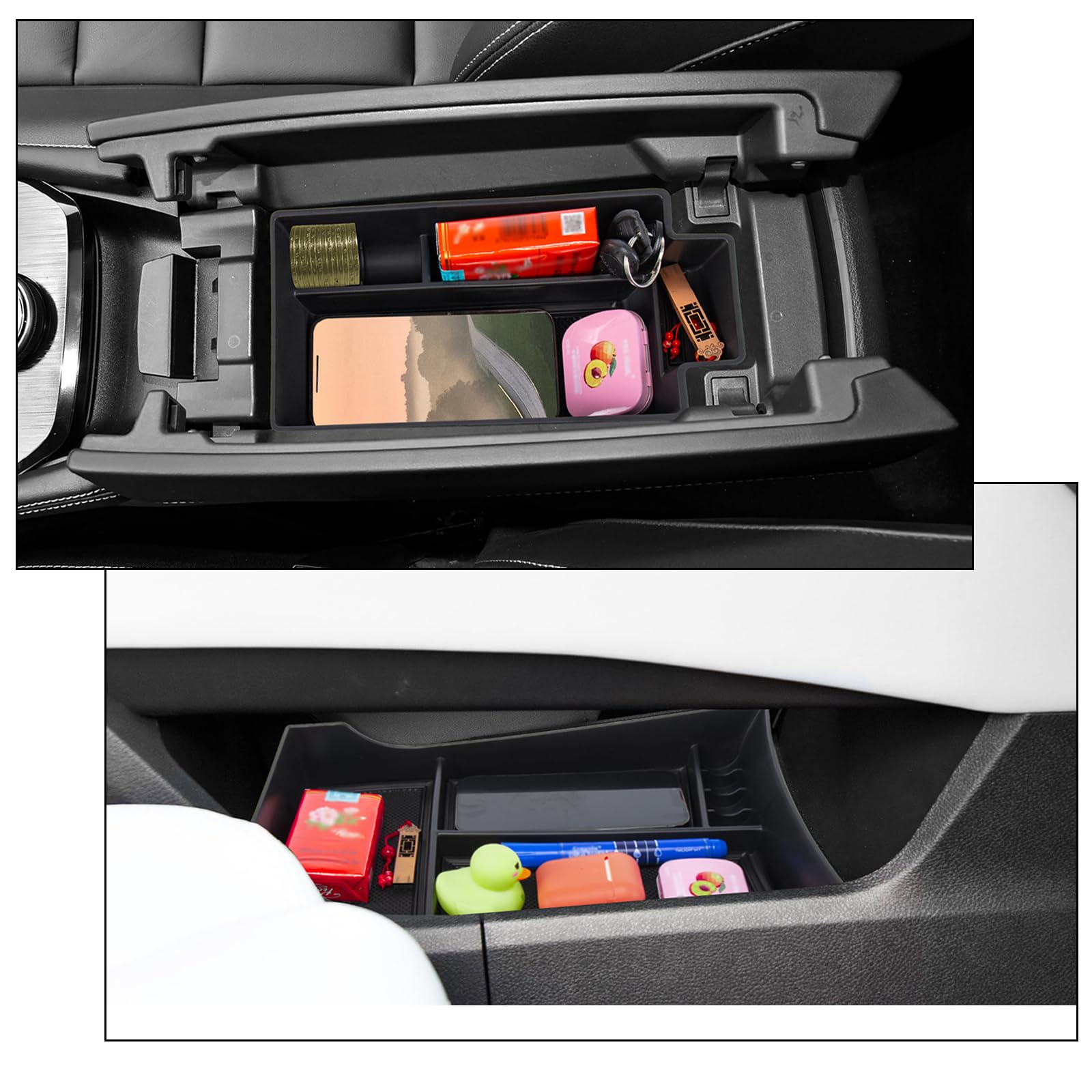 Neepiar 2PCS Center Console Organizer Compatible with 2021 2022 2023 2024 Nissan Rogue Armrest Storage Box Insert Tray ABS Mater