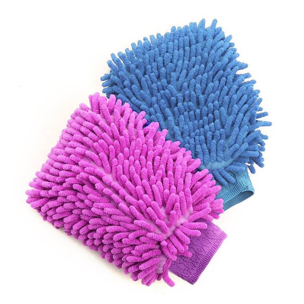 Besmelody House Cleaning And Car Washing Gloves, Home Dusting Microfiber Mitts, Wash Clean Polish Faster (2-Pack, Pink/Blue)