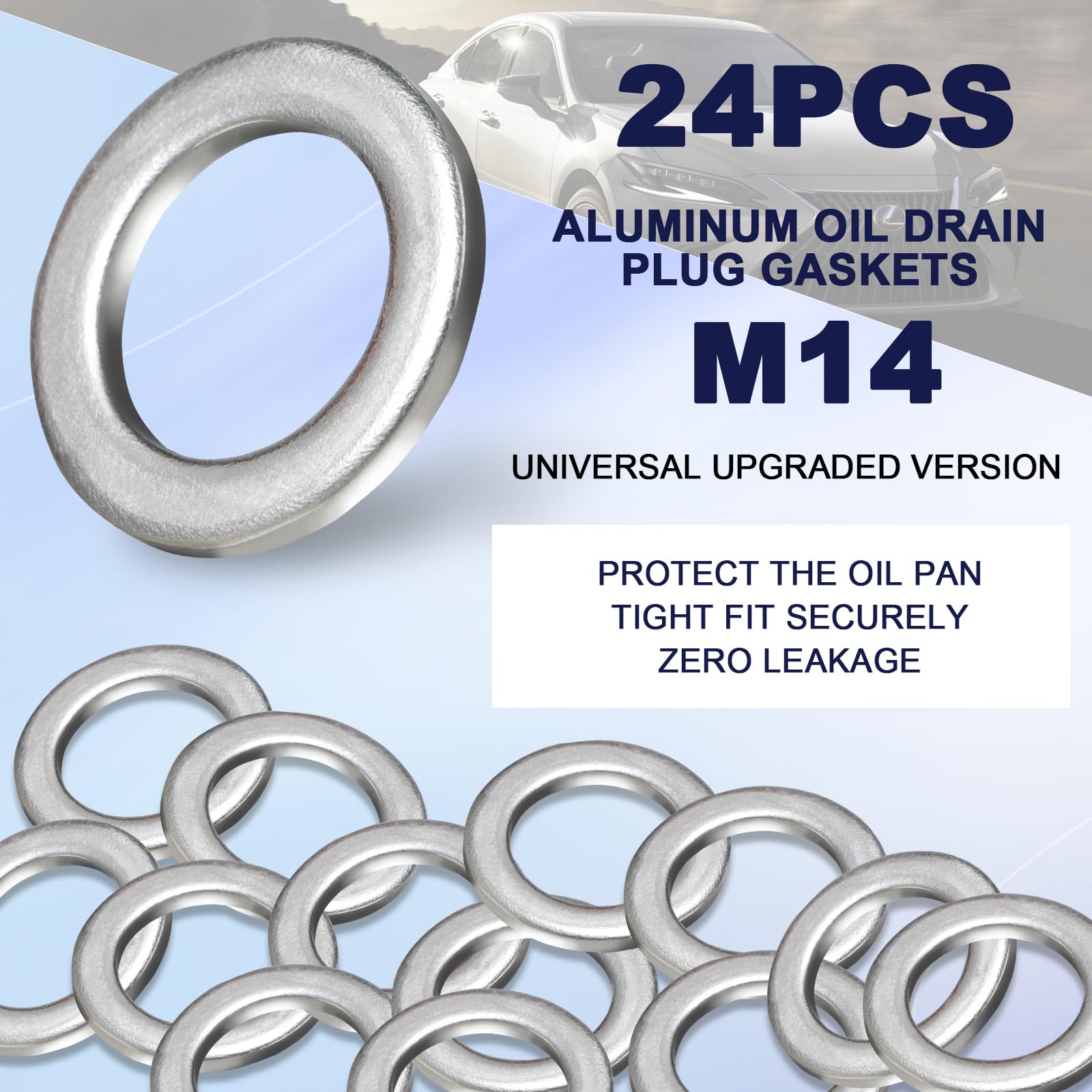 24-Pcs Oil Drain Plug Gasket Washer- Aluminum M14 Crush Washer Oil Drain Plug- Premium Seal Replaces For Oem 94109-14000, Honda,