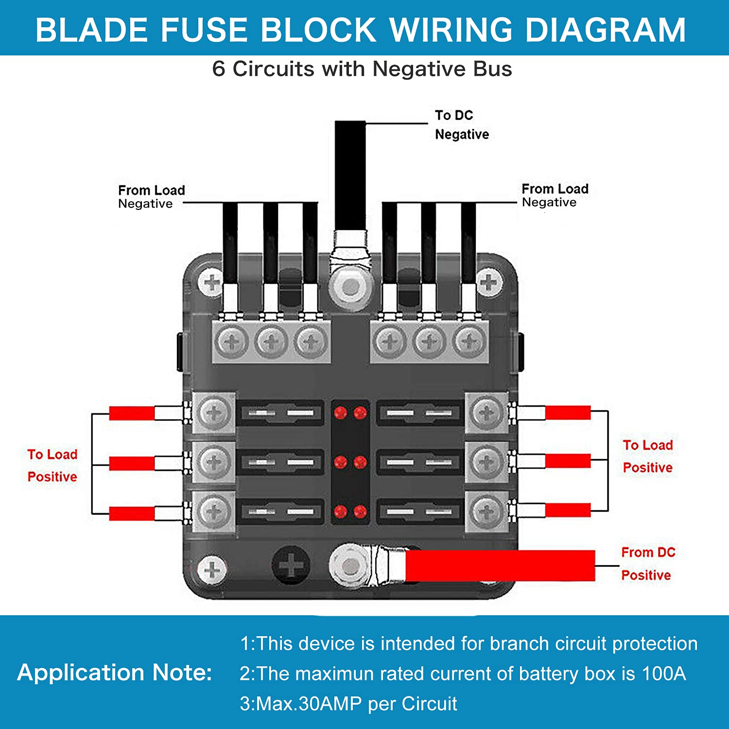 6 Way Fuse Block,12V Blade Fuse 6 Circuit Atc/Ato Waterproof Fuse Box Holder With Led Indicator Waterpoof Cover For 12V/24V Auto